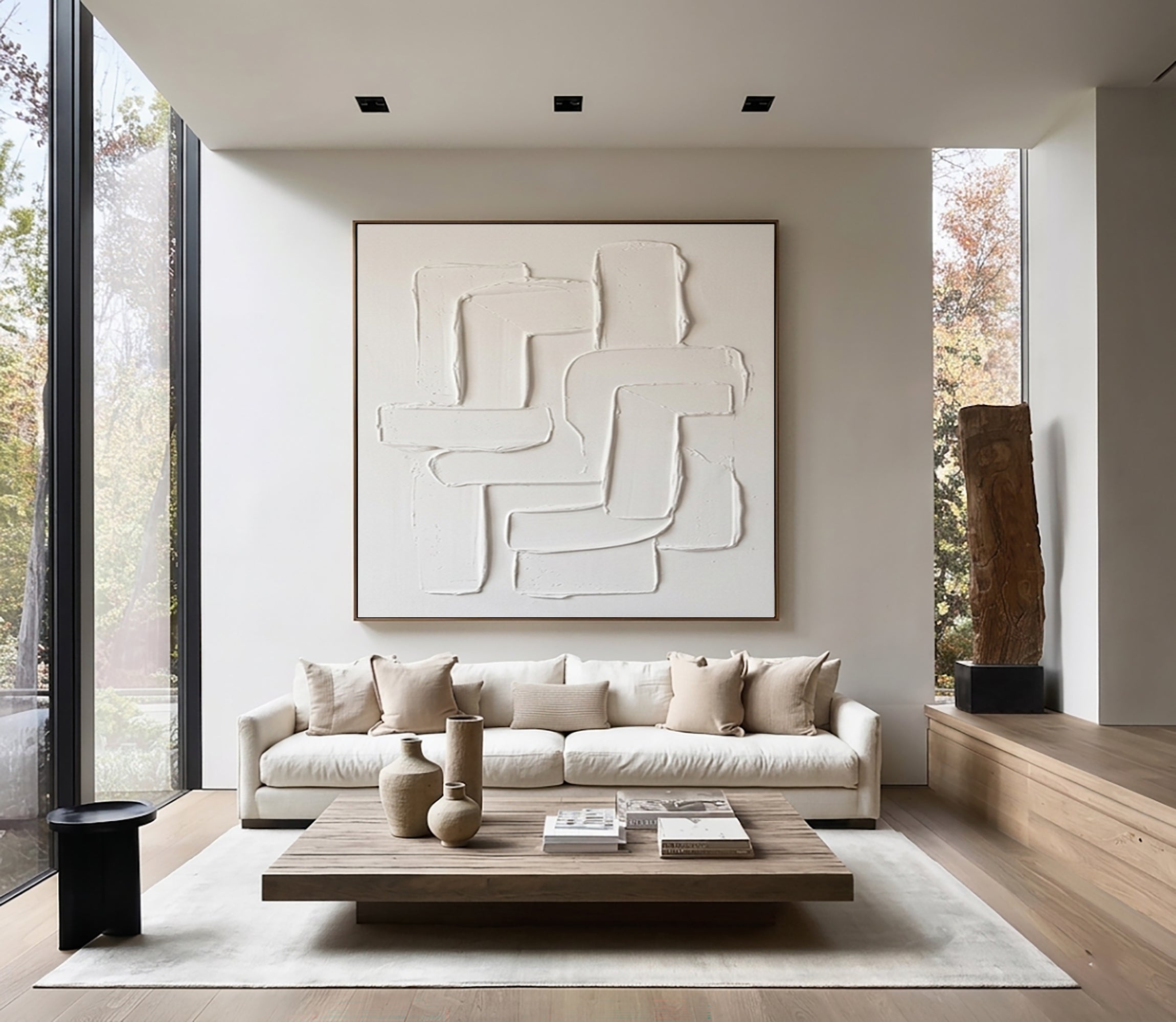 Large White Textured Wall Art Hand Painted Modern Abstract Canvas