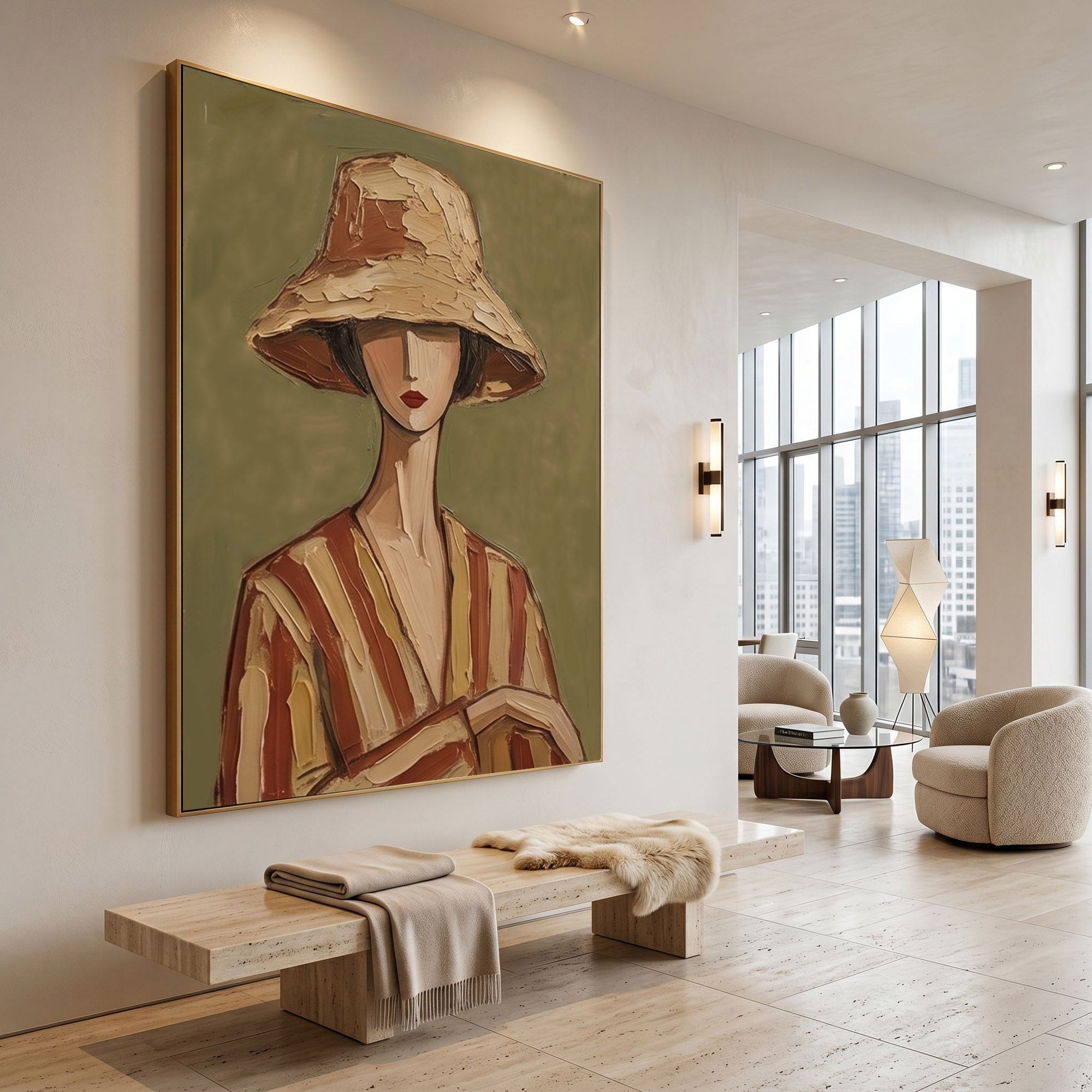 Large Modern Woman Portrait Wall Art Abstract Oil Painting Cowgirl Cowboy Vintage Americana Art Western Fashion Figure Contemporary Interior Decor