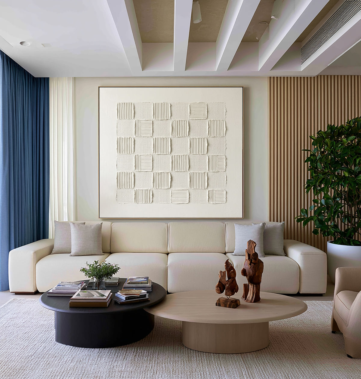 Woven Rhythm White Textured Wall Art Large Abstract Relief Painting Modern Minimalist Interior Decor