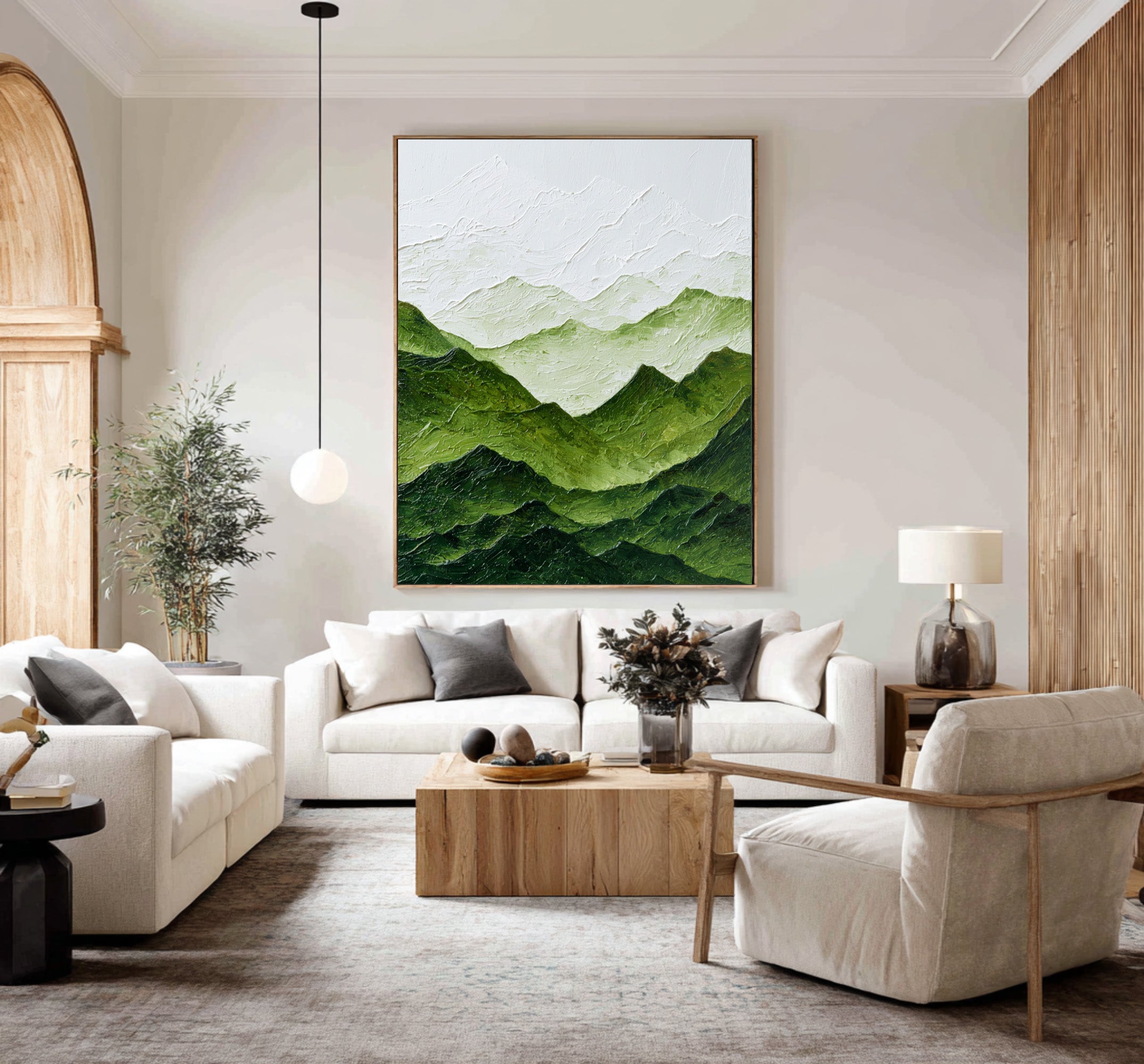 Large Contemporary Abstract Oil Painting, Green Mountain Textured Art for Modern Interior | ArtvistaGallery #WAB 004