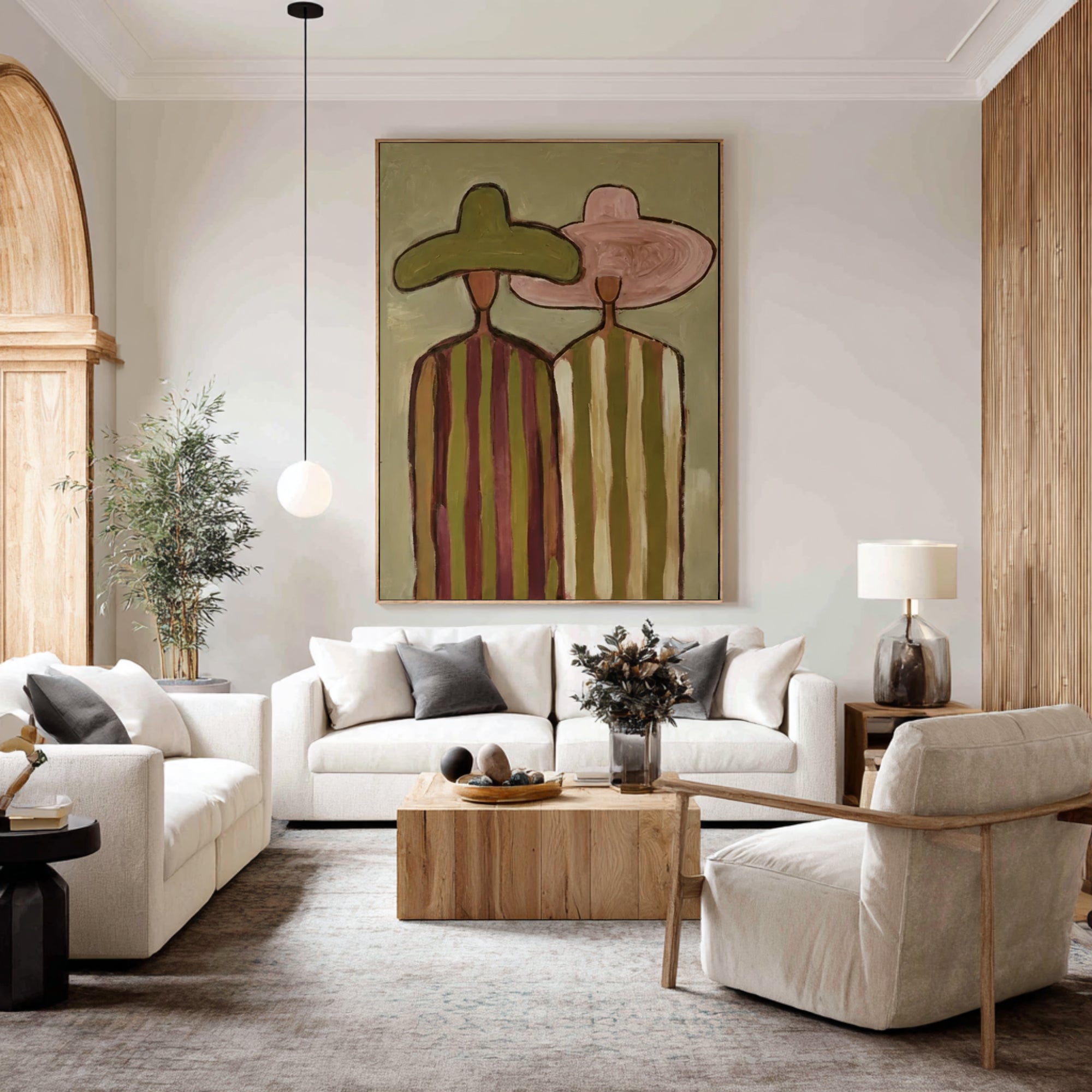 Contemporary Boho Couple Painting Elegant Abstract Figure Wall Decor