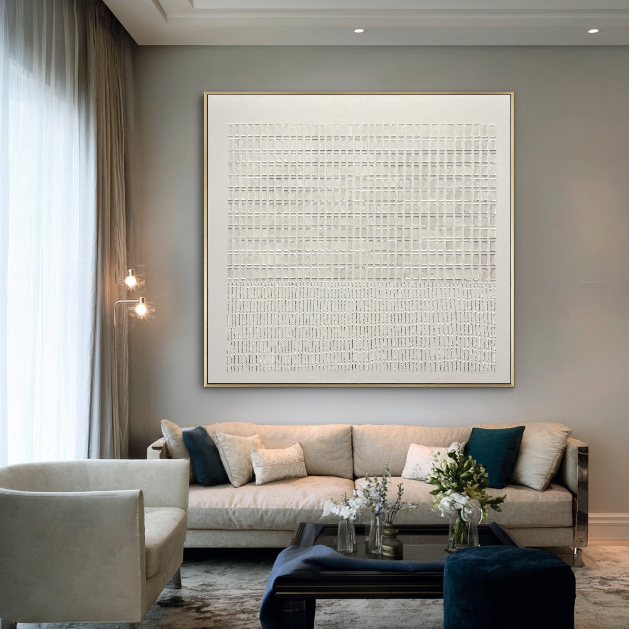 Large Abstract Oil Painting Beige Texture, Minimal Statement Wall Art for Hallway #WAB 017