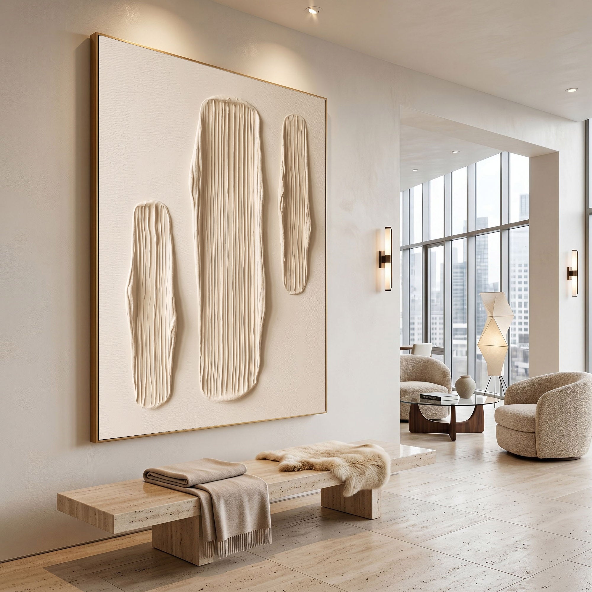 Large Textured Wall Art Abstract Plaster Painting Minimalist Neutral Modern Contemporary Interior Decor