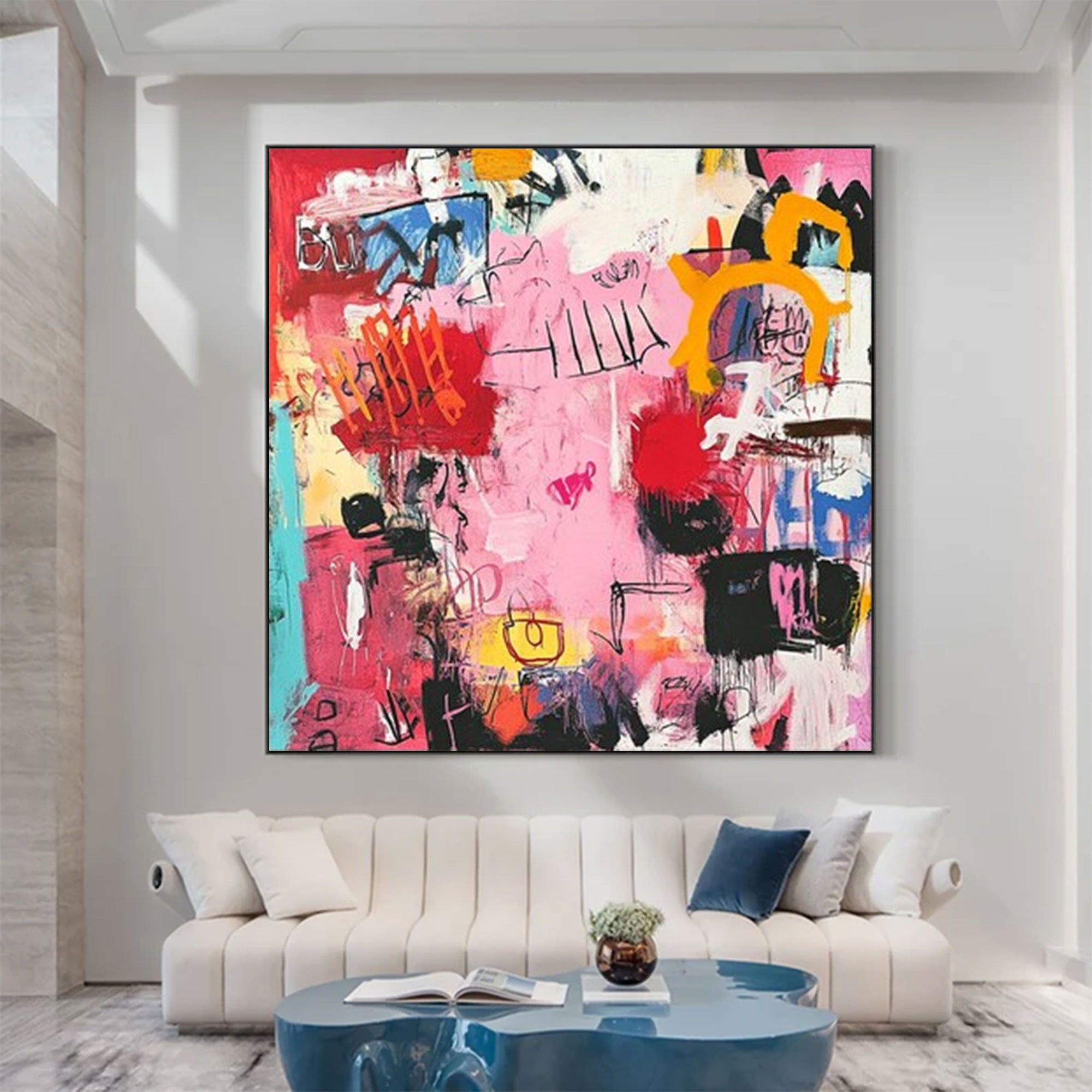 Large Abstract Pink Red Square Art | ArtvistaGallery  #WGA 028