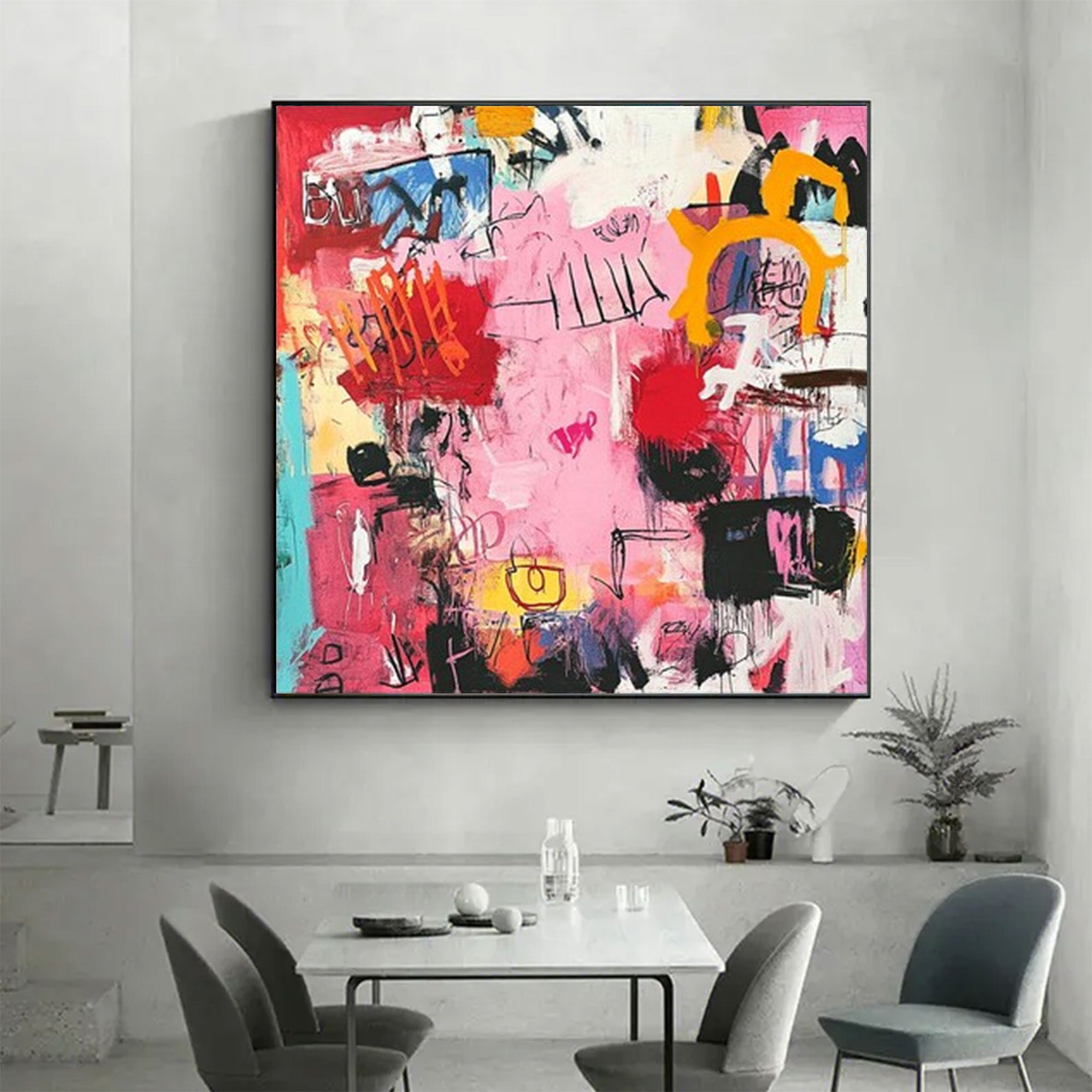 Large Abstract Pink Red Square Art | ArtvistaGallery  #WGA 028