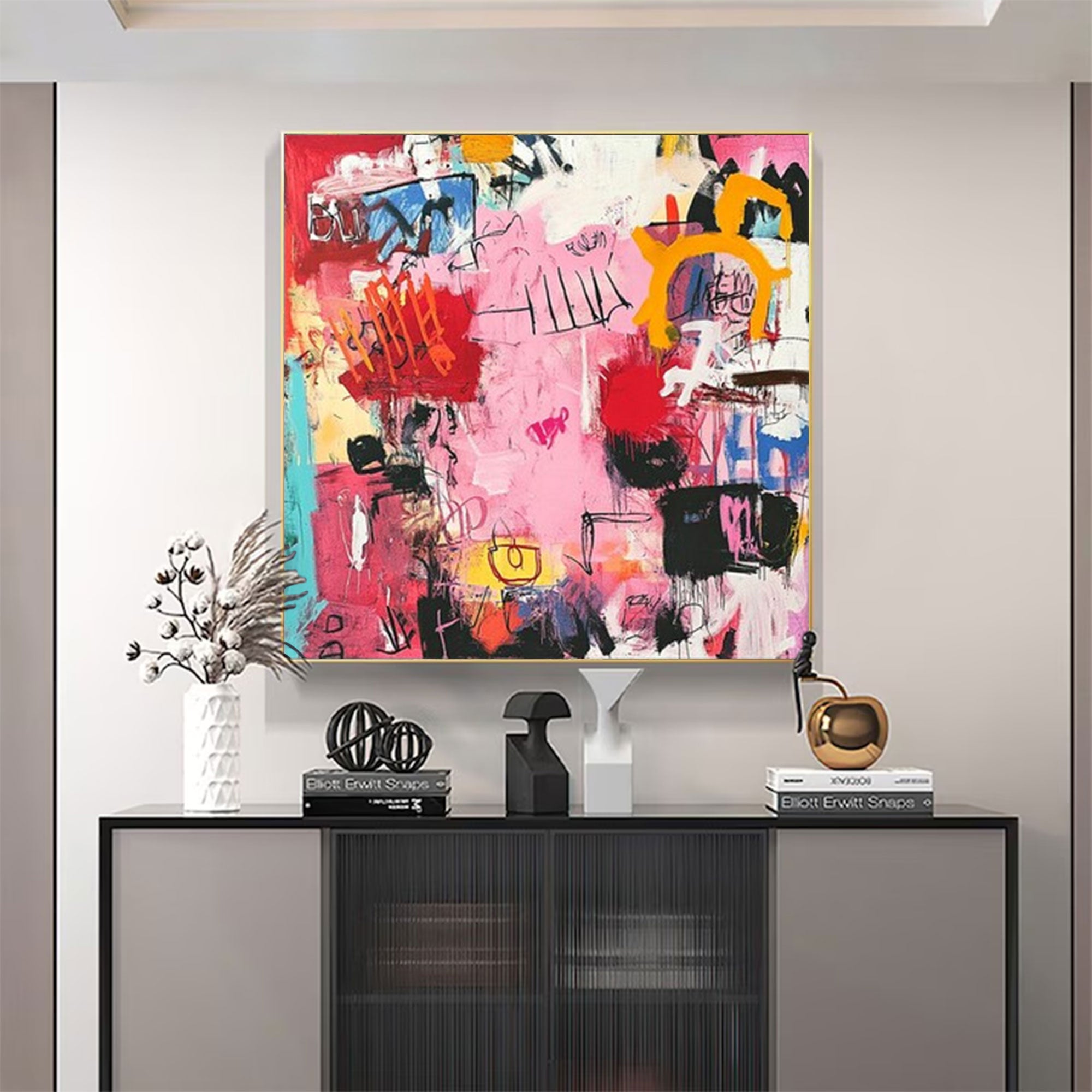 Large Abstract Pink Red Square Art | ArtvistaGallery  #WGA 028