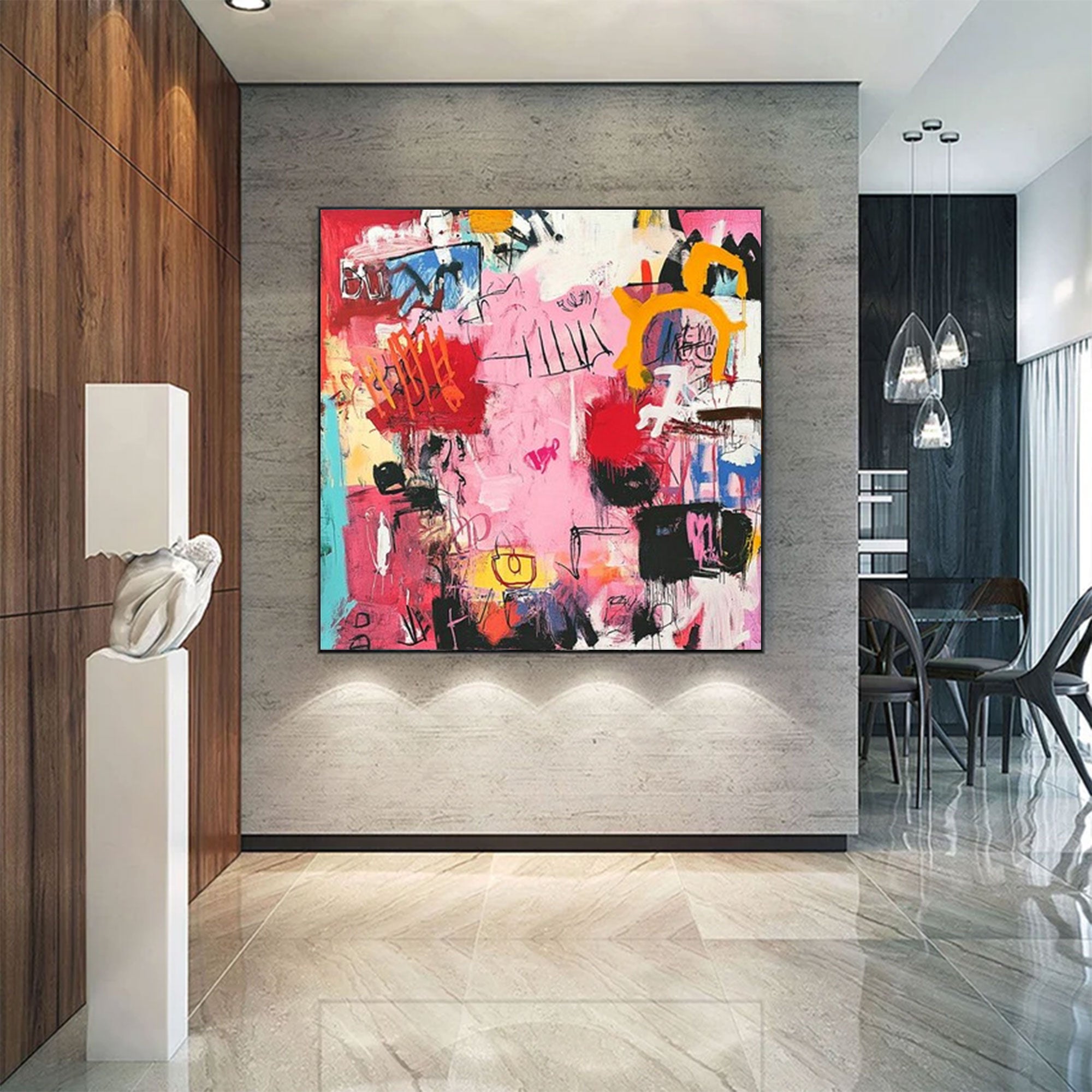 Large Abstract Pink Red Square Art | ArtvistaGallery  #WGA 028