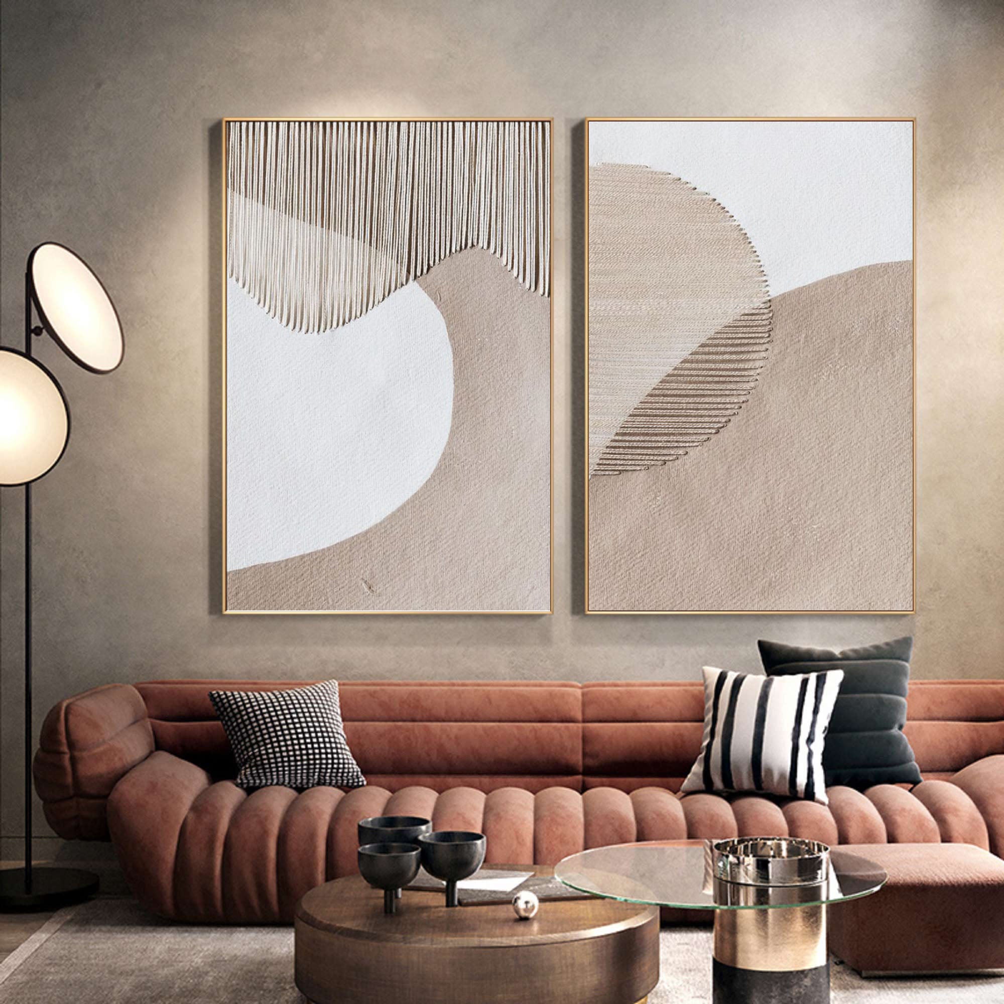 Beige & Brown Abstract Painting SET OF 2 #LL 005
