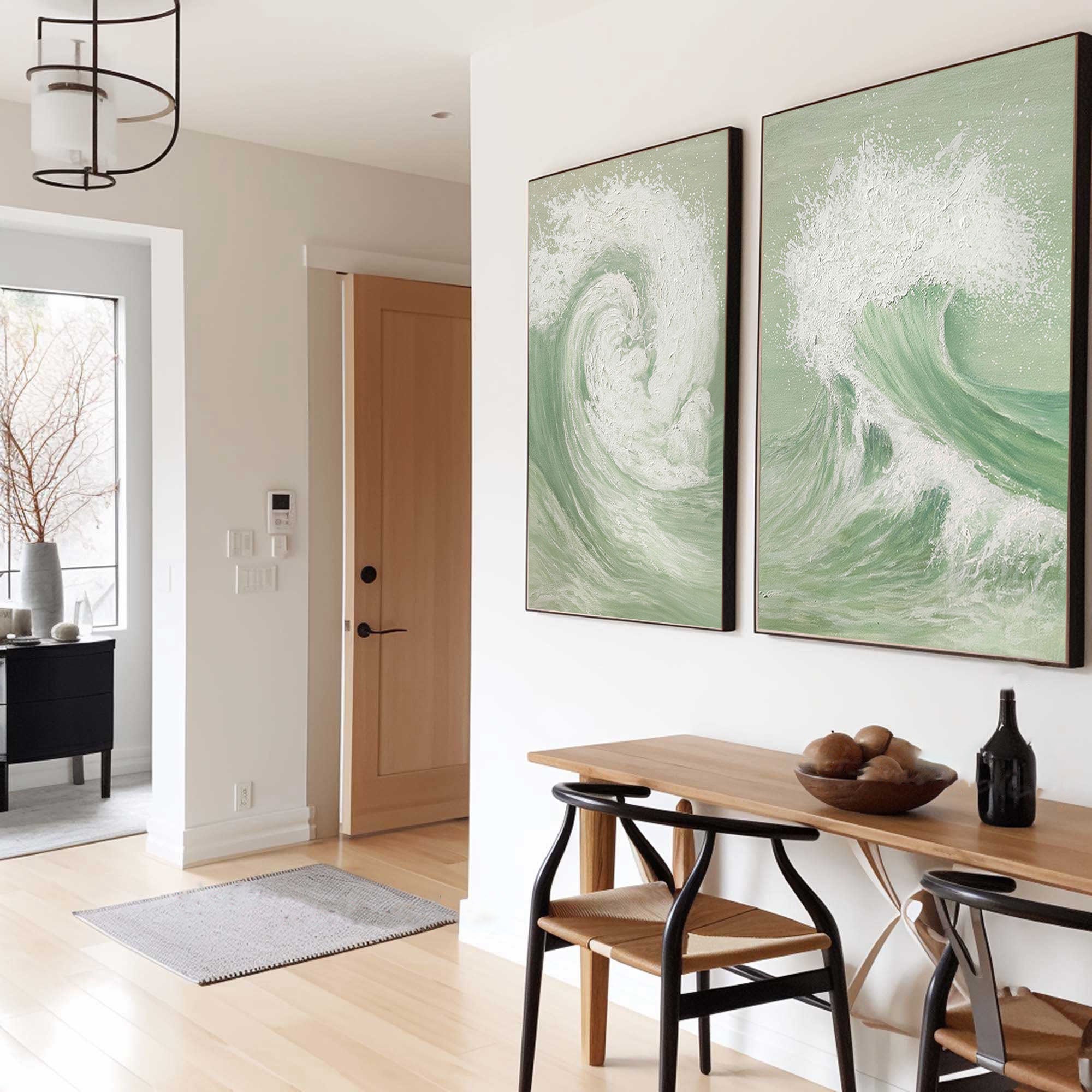 Green & White Abstract  Painting SET OF 2 #AVG 034