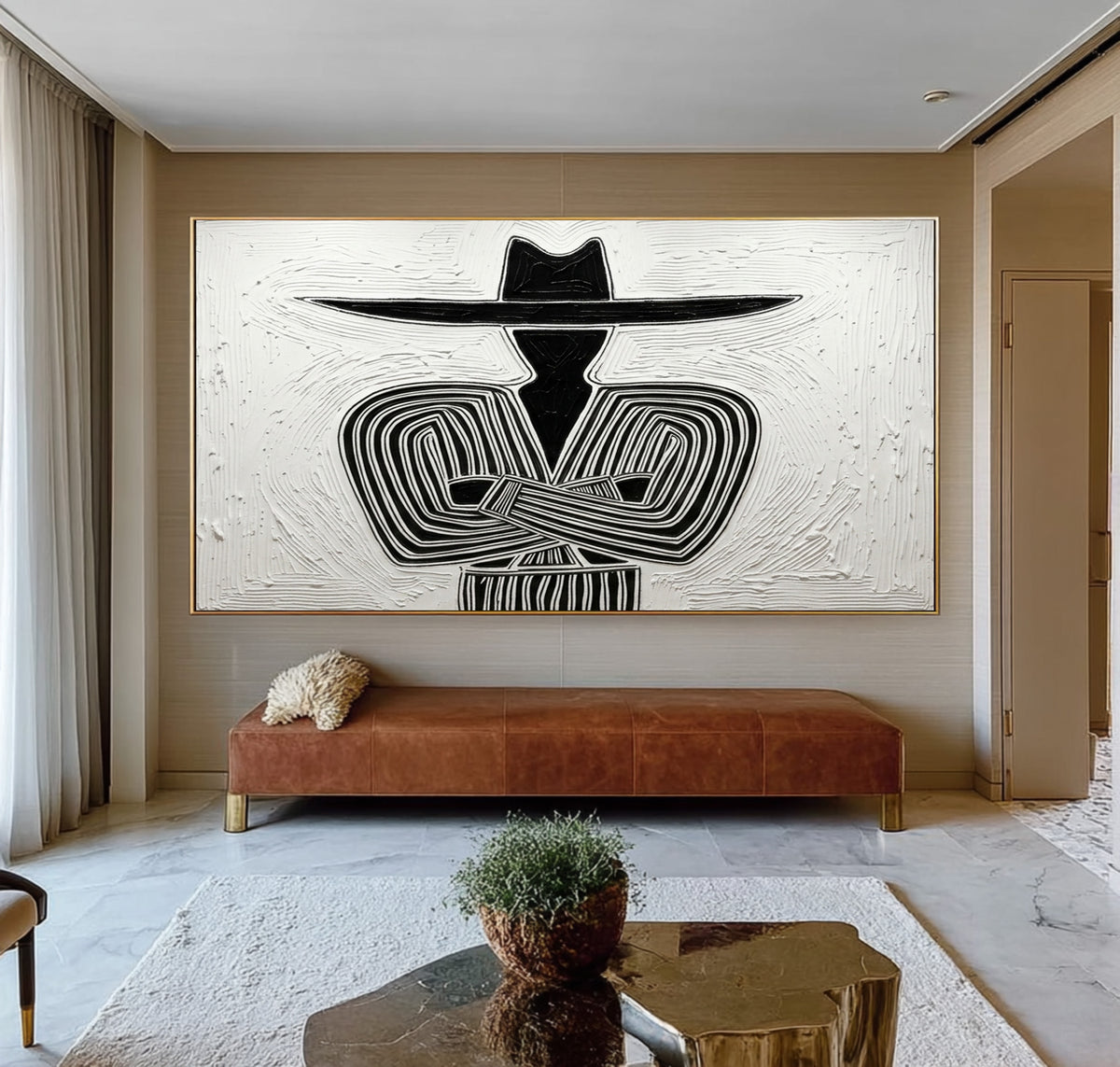 Large Oil Painting Textured Abstract Cowboy Minimalist Western Wall Art