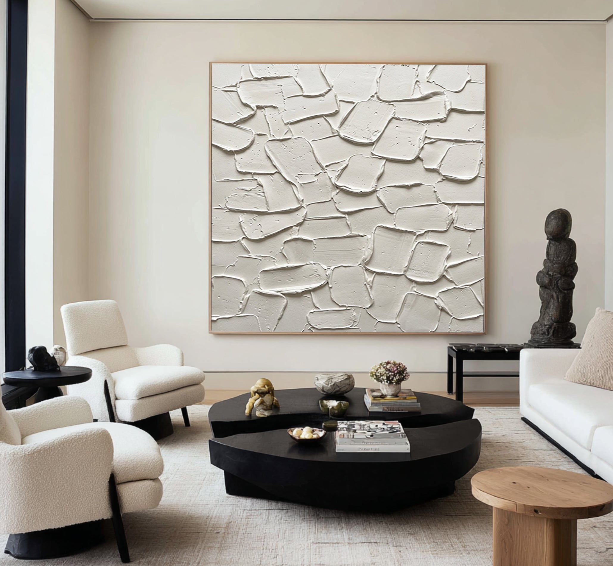 Large Organic Plaster Composition Wall Art Contemporary Neutral Textured Painting 