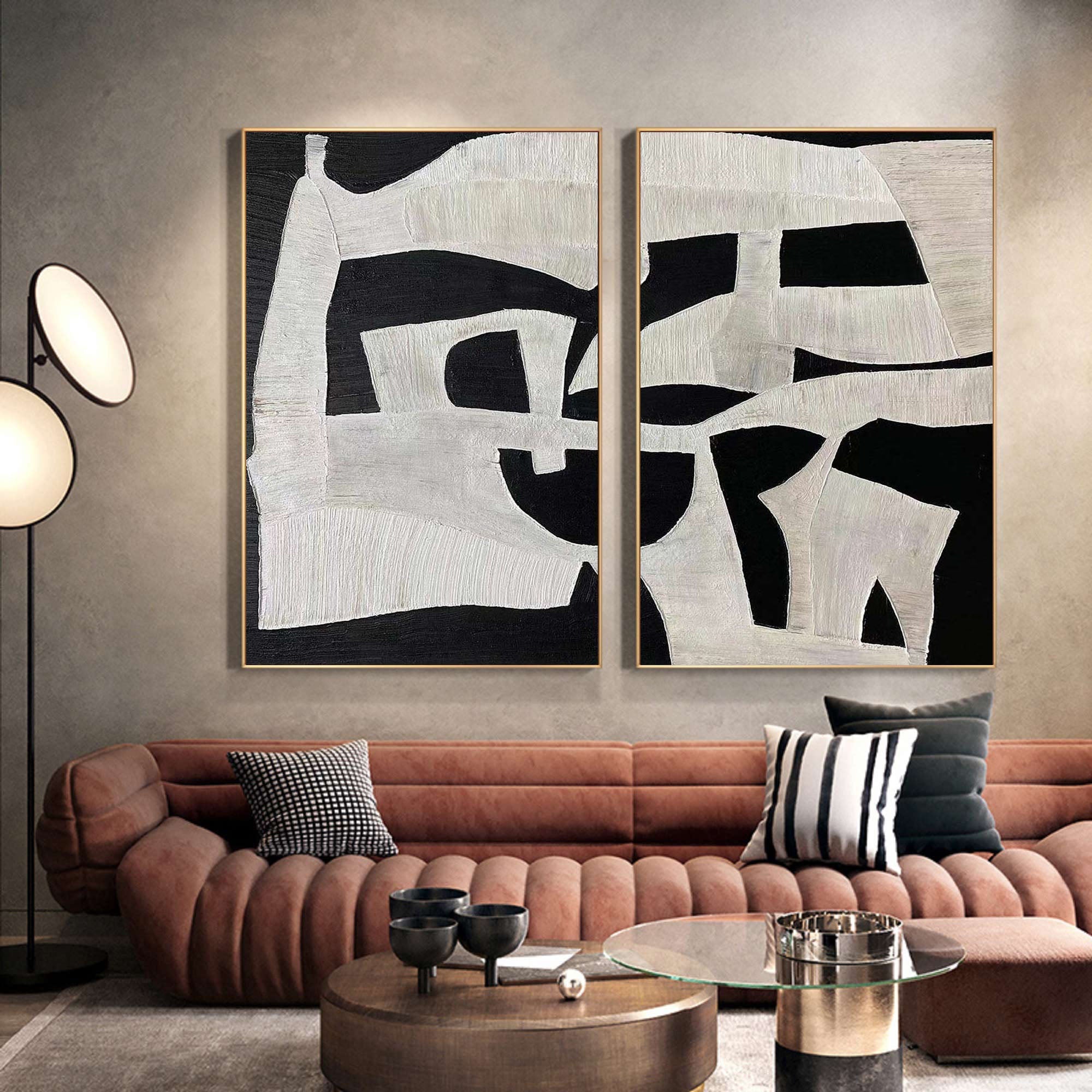 Black & White Abstract Painting SET OF 2 #AVG 012