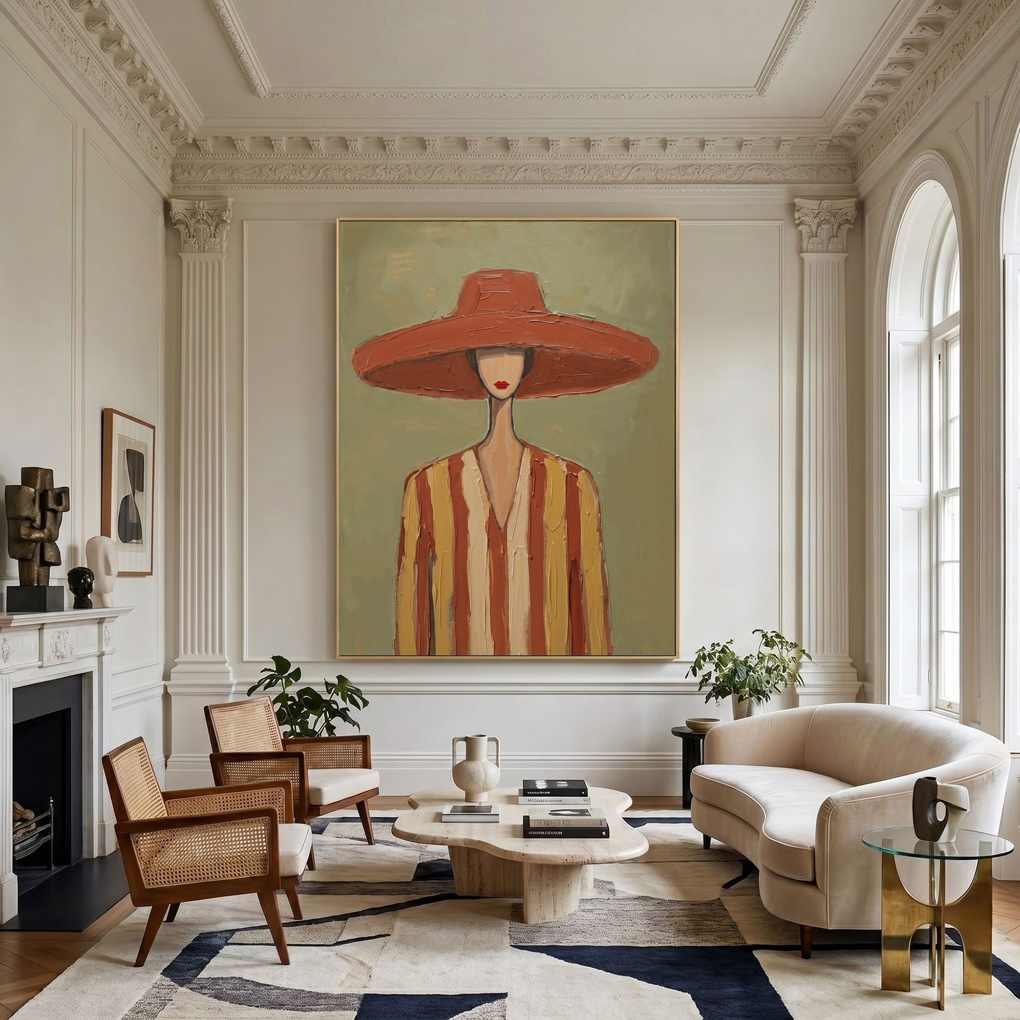 Large Vintage Americana Cowboy Woman Wall Art Western Fashion Portrait Oil Painting Rustic Contemporary Decor