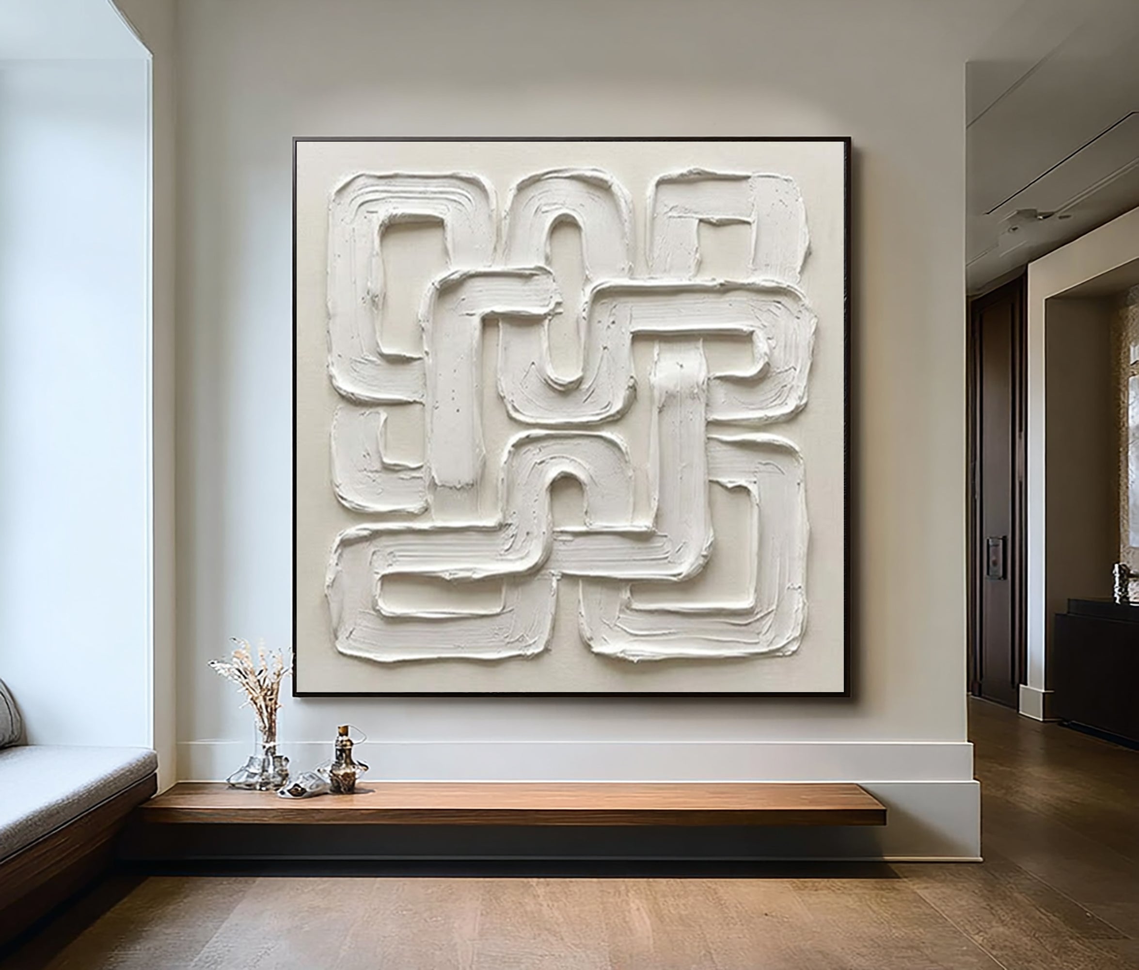 Large Continuous Loop Wall Art Neutral Textured Relief Painting