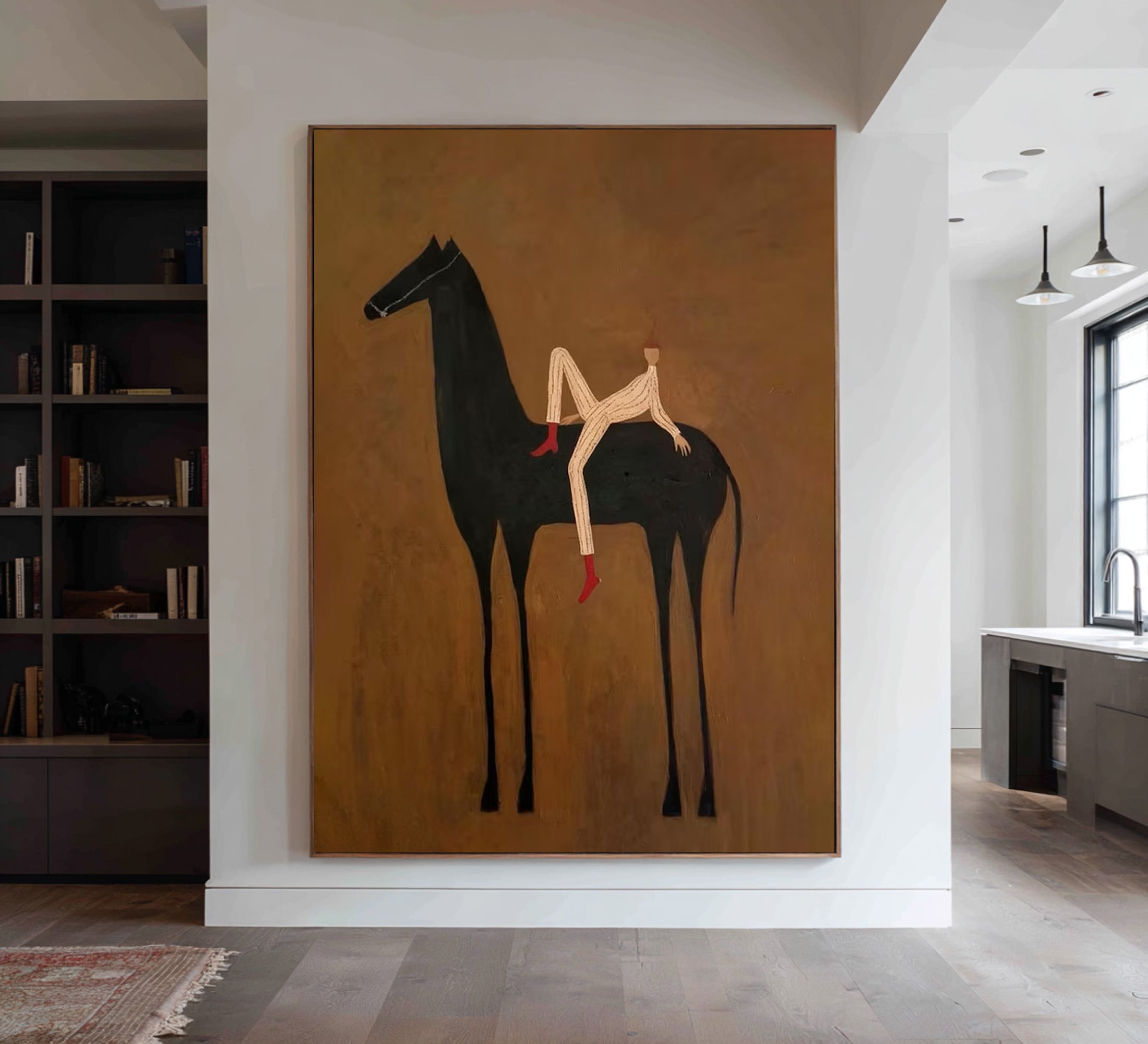 Large Abstract Horse Rider Wall Art Contemporary Equestrian Painting