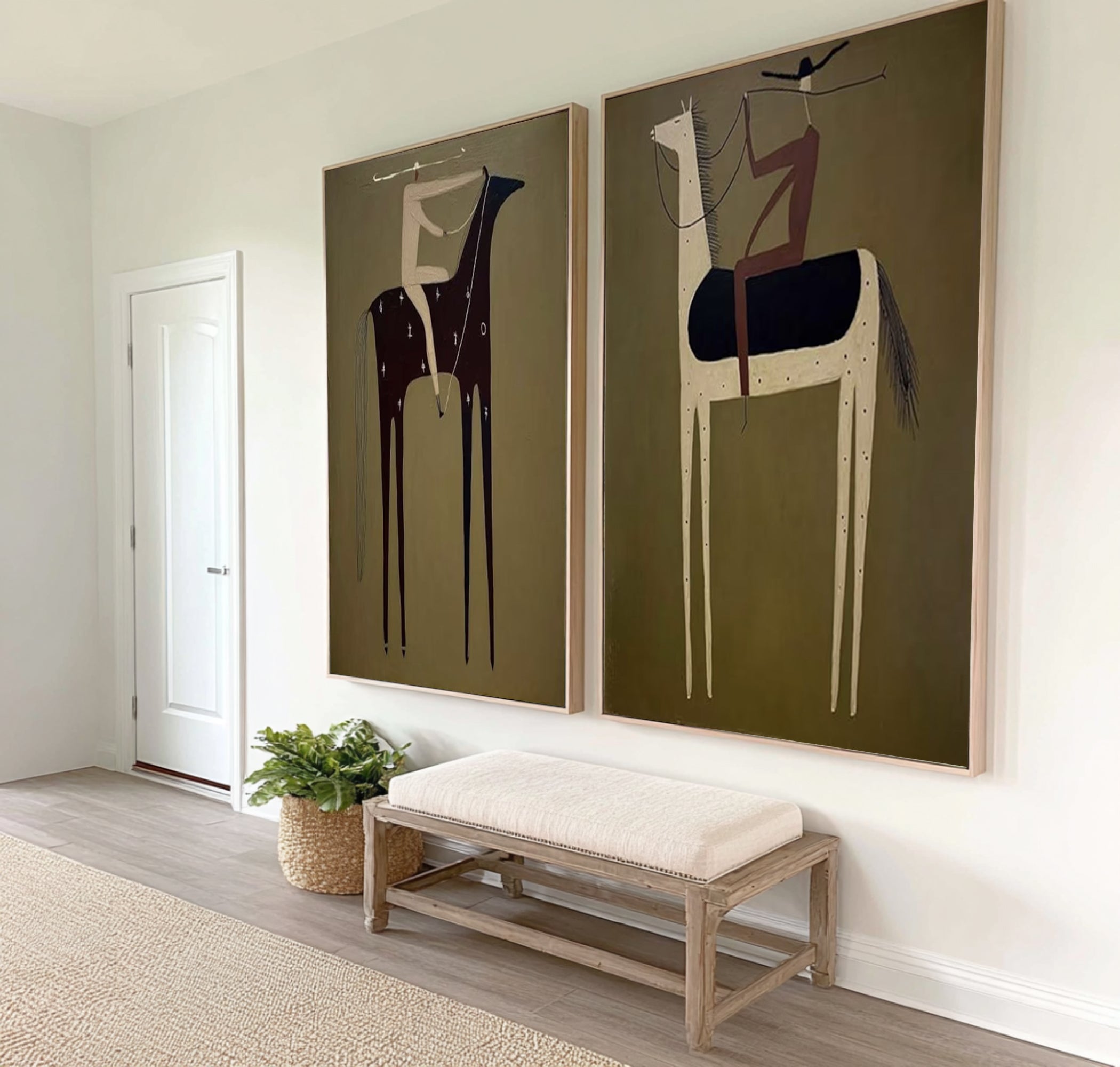 Large Contemporary Equestrian Wall Art Neutral Horse Painting Set 