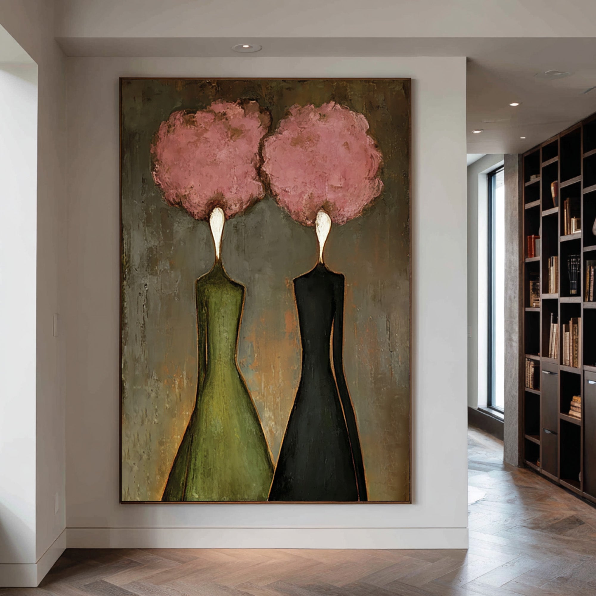 Large Abstract Pink Portrait Oil Painting – Statement Figurative Wall Art Decor #WAB 036