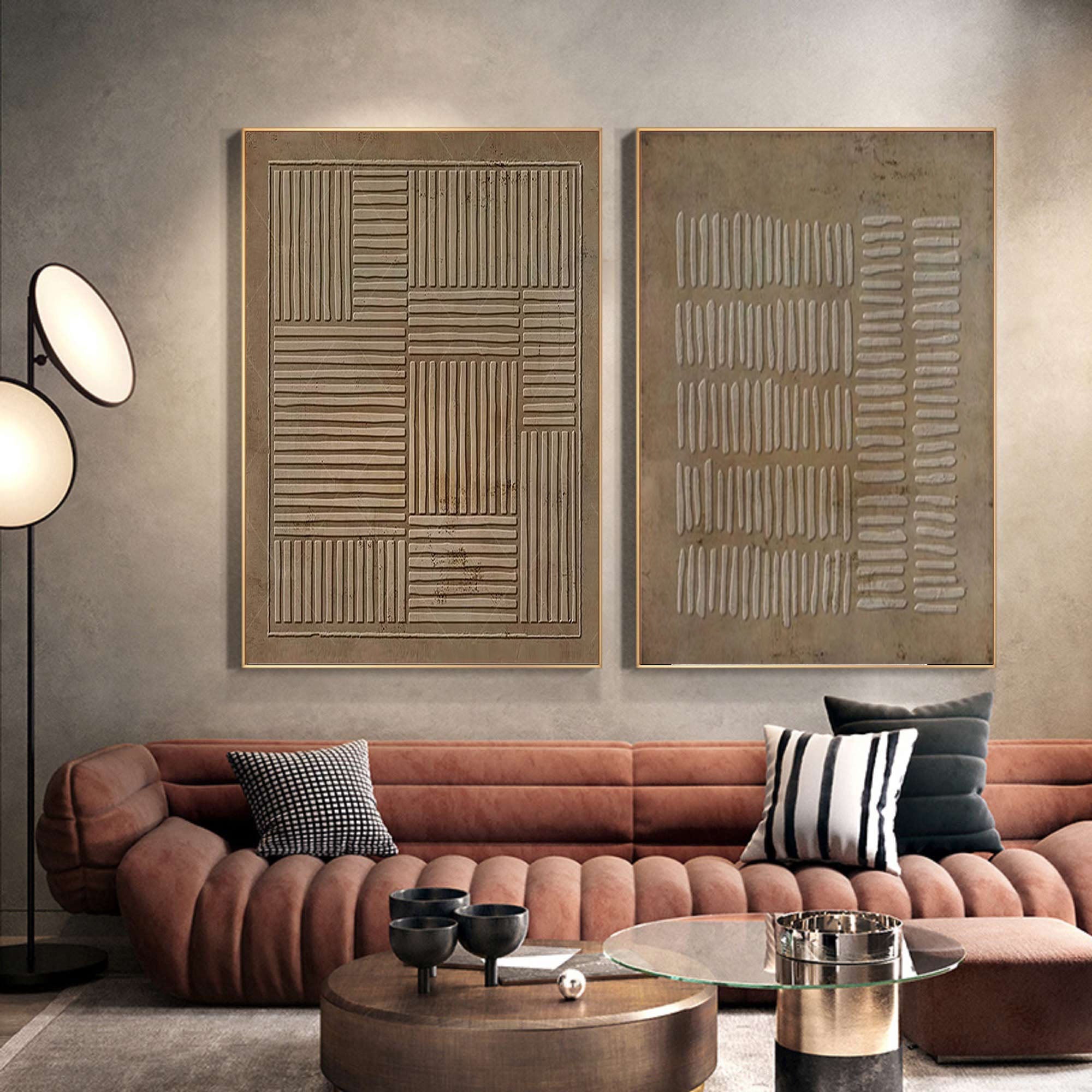 Beige & Brown Abstract Painting SET OF 2 #AVG 008