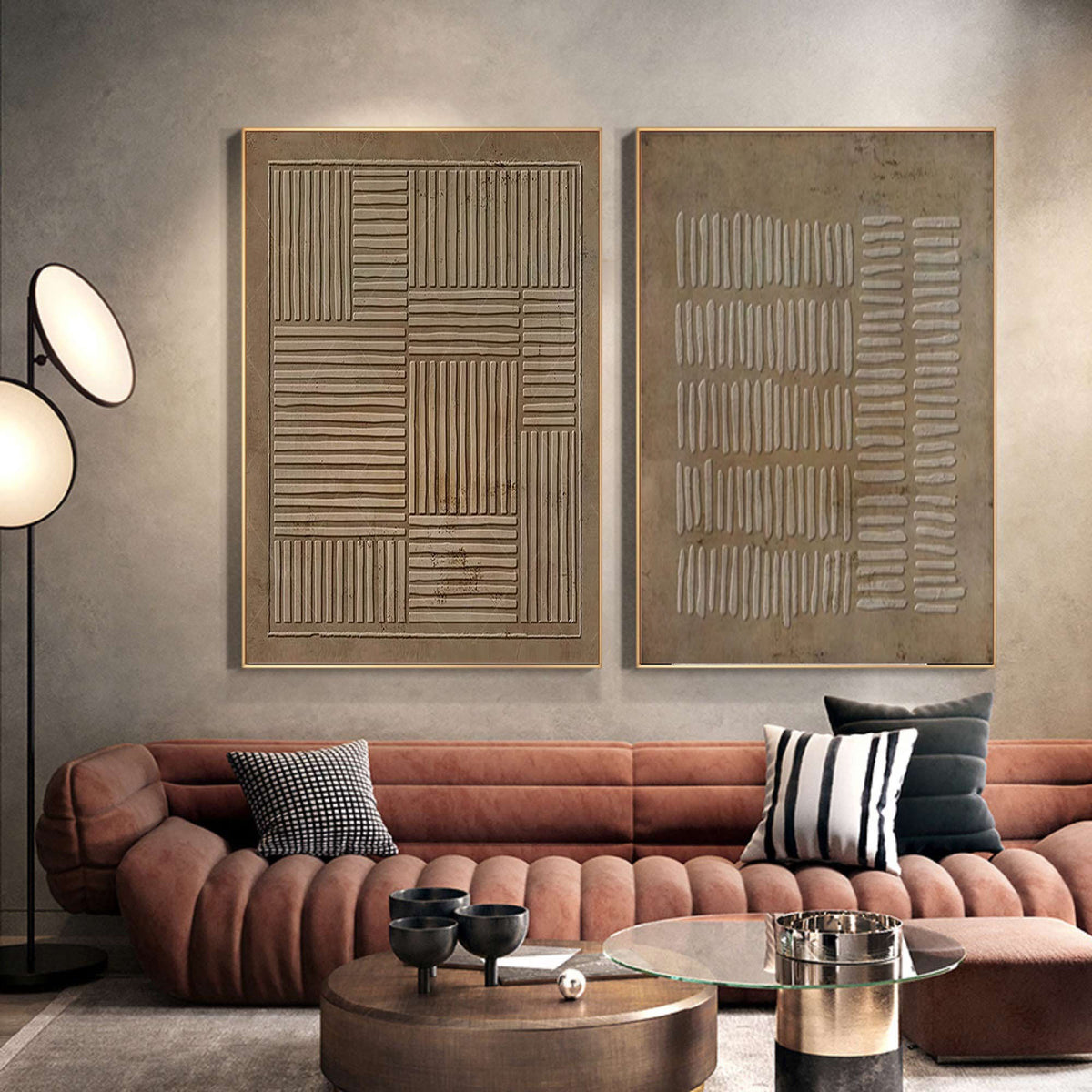 Wabi Sabi Brown Abstract Textured Canvas Wall Art Set