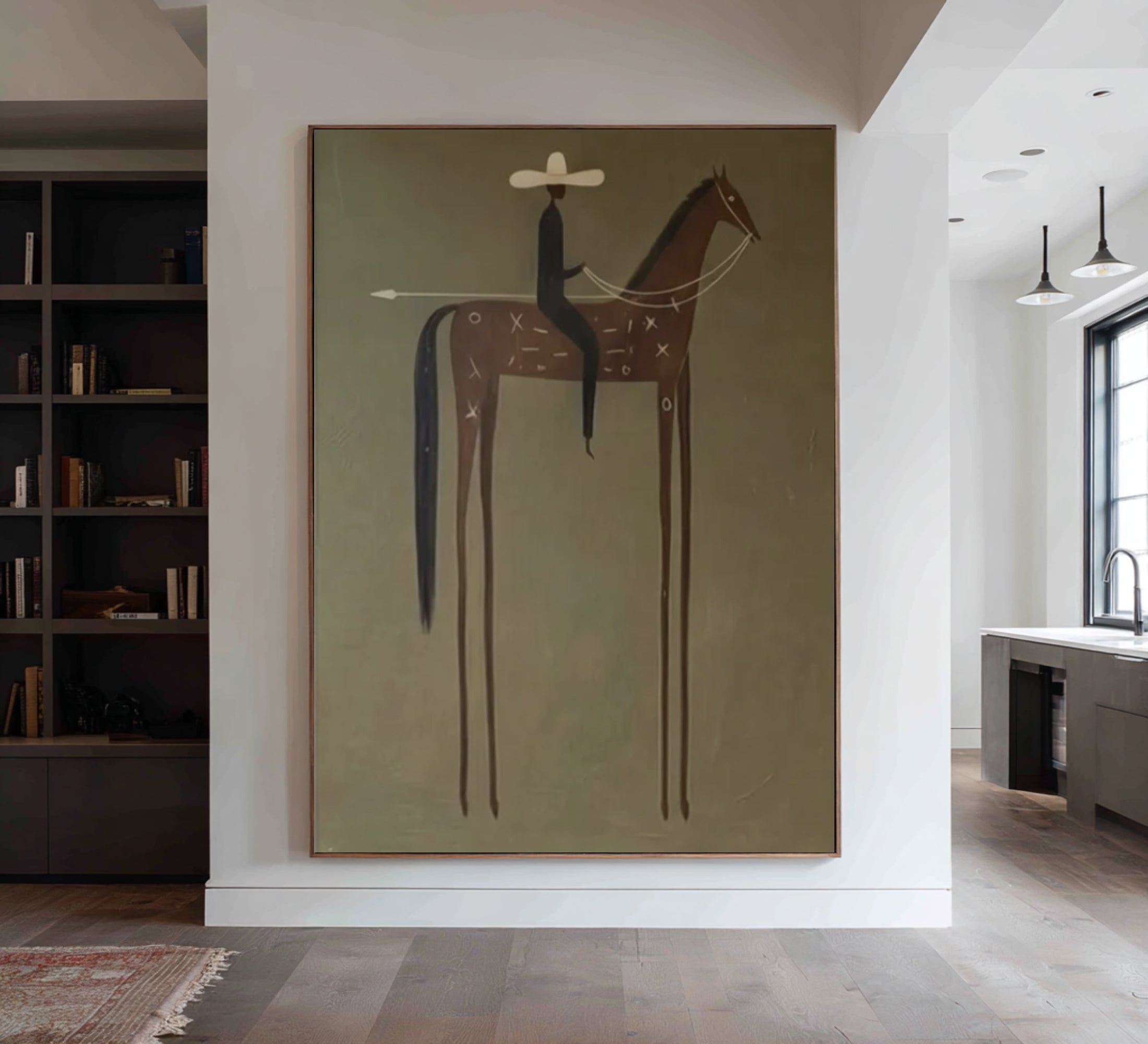 Large Minimalist Horse Rider Painting Contemporary Western Wall Art