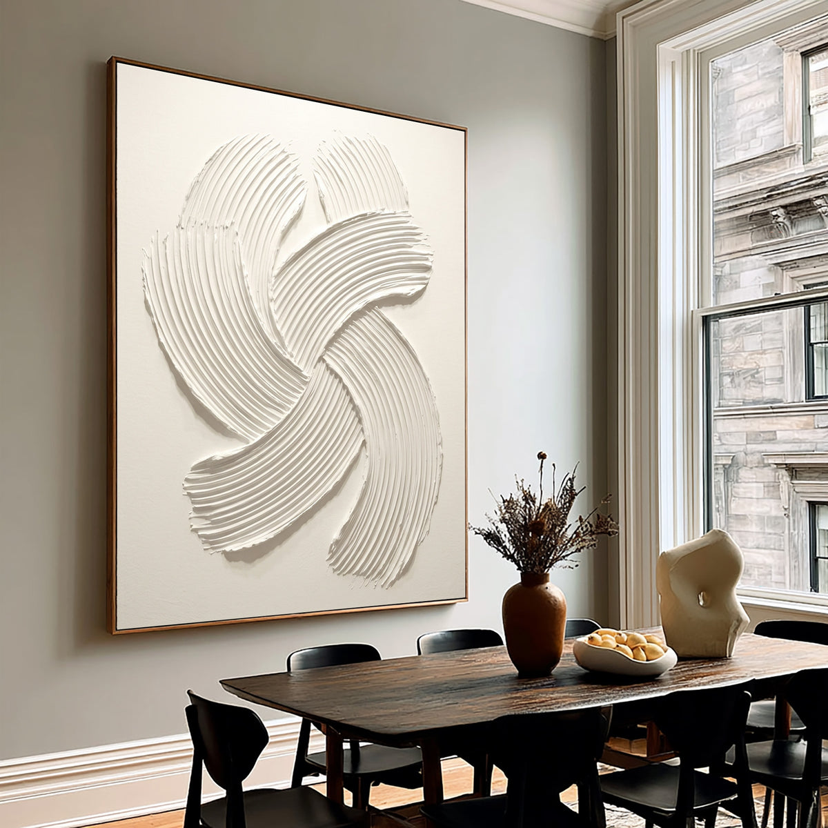 Soft Spiral Sculptural White Abstract Painting Handmade Textured Relief Minimalist Contemporary Wall Art