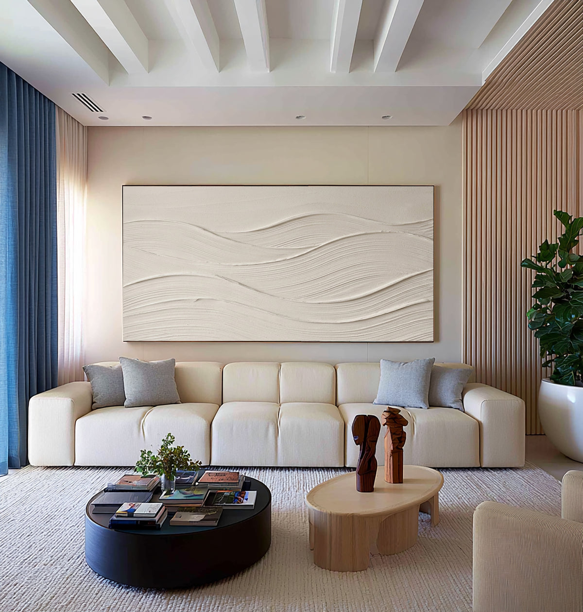 Large Minimalist Cream White Textured Wall Art Abstract Neutral Oil Painting 3D Relief Artwork Modern Luxury Living Room Decor