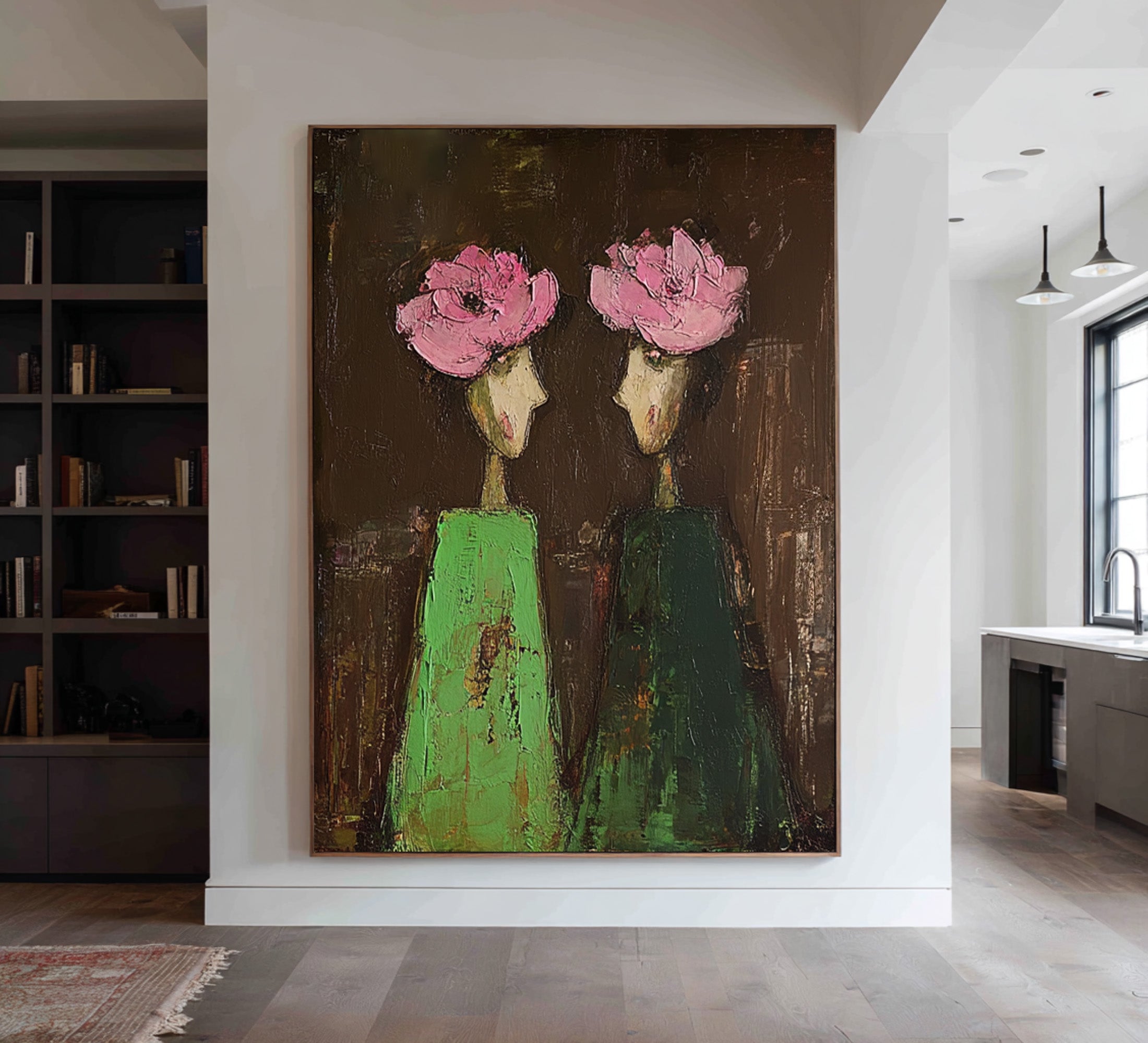 Large Abstract Portrait Oil Painting – Dark Background Canvas Statement Art #WAB 040