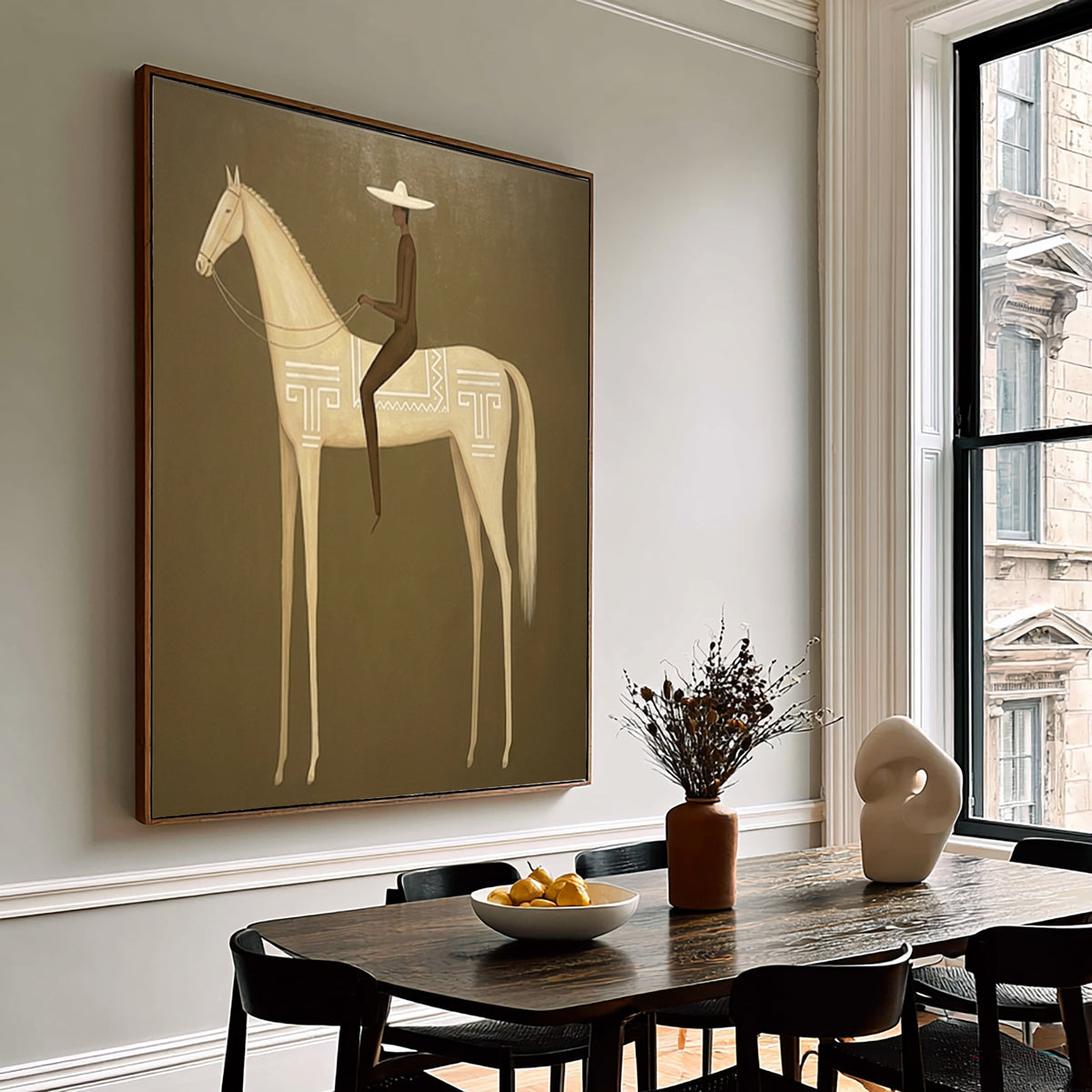 Large Luxury Western Equestrian Wall Art Horse Rider Oil Painting Cowboy Cowgirl Inspired Vintage Americana Artwork Modern Home Decor