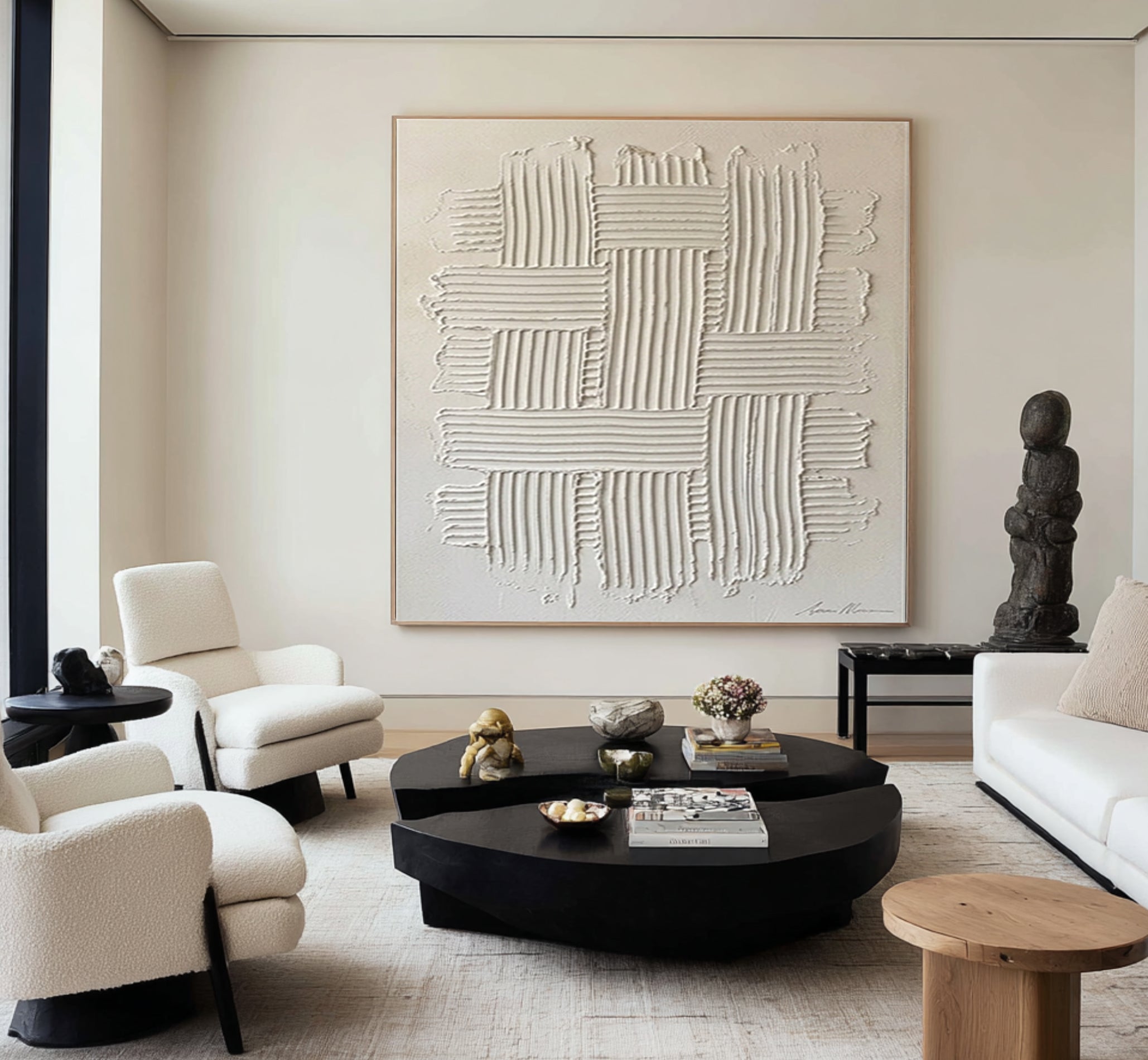 Large Neutral Textured Canvas Art Hand Painted Contemporary Wall Decor