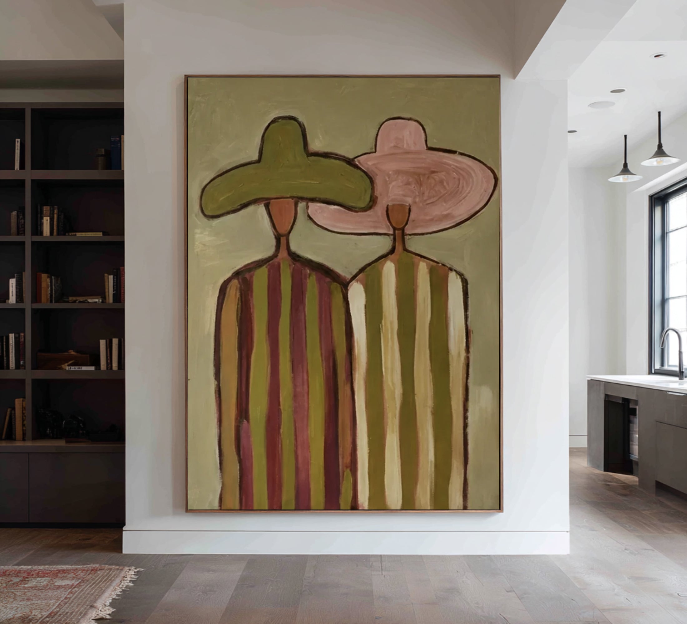 Contemporary Boho Couple Painting Elegant Abstract Figure Wall Decor