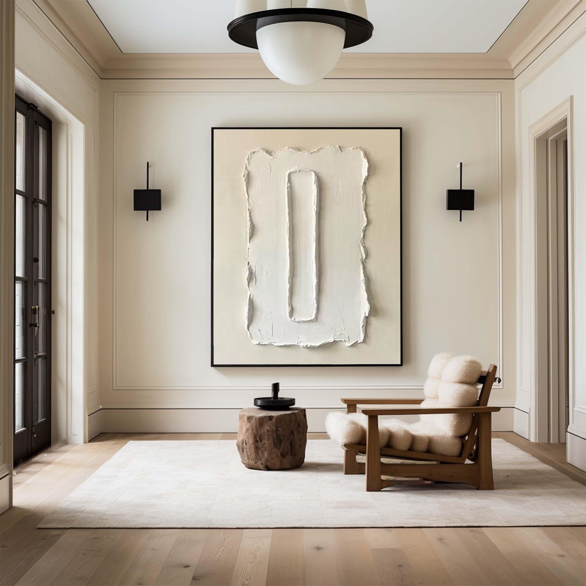 Large Minimalist White Texture Oil Painting for Modern Luxury Interiors  