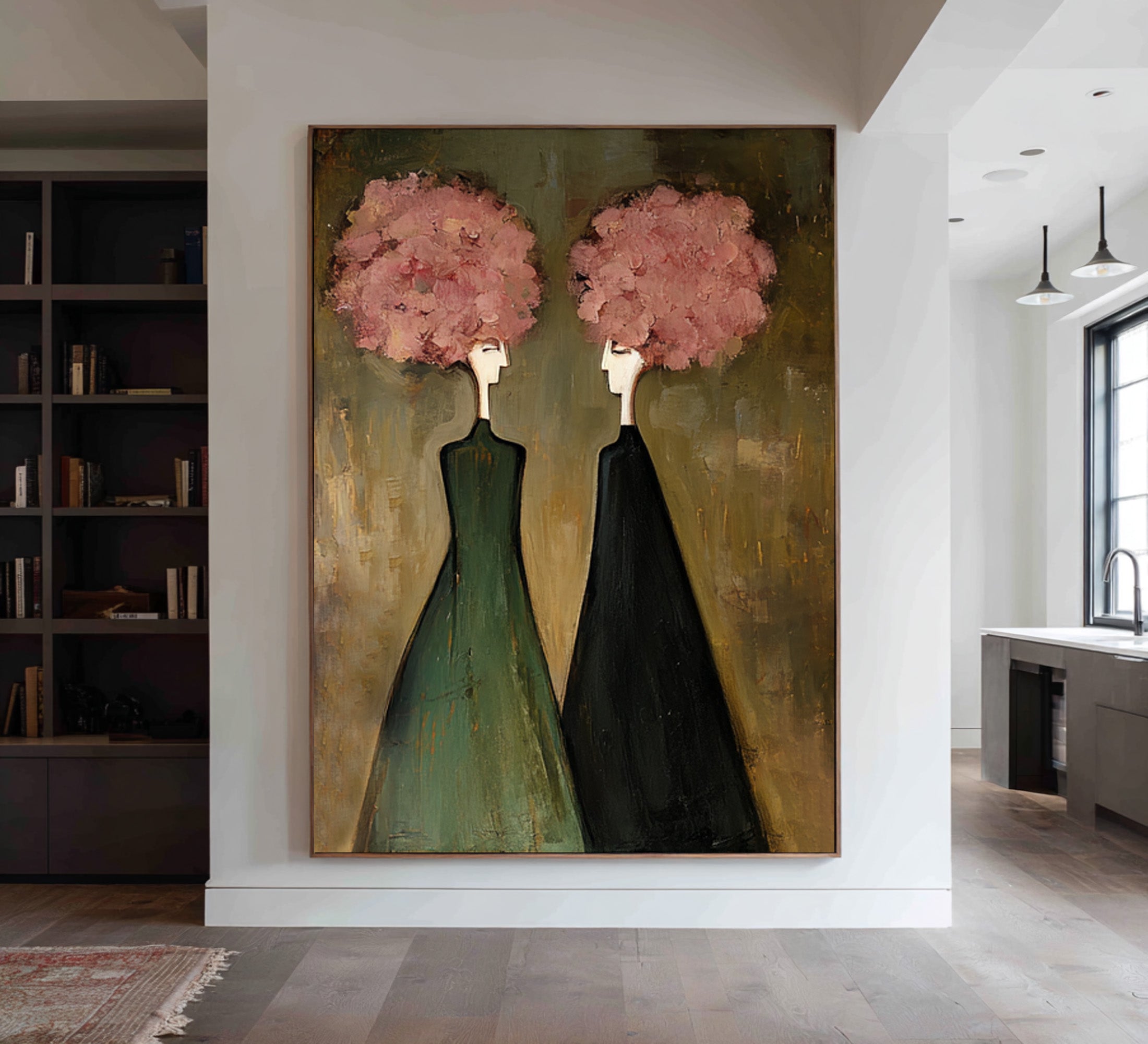Large Modern Figurative Oil Painting on Canvas – Elegant Pink Portrait Wall Art Decor #WAB 033