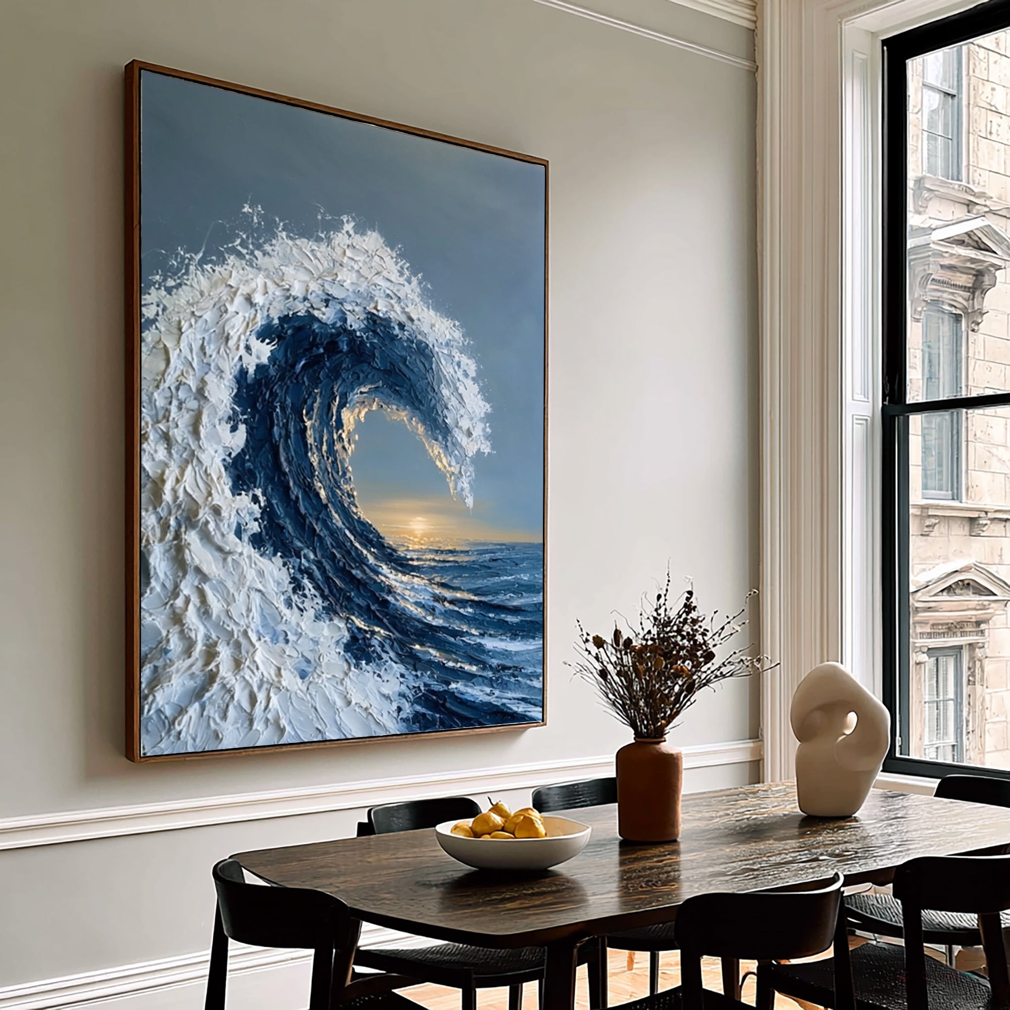 Large Gallery Style Ocean Wave Wall Art Textured Oil Painting Coastal Seascape Cowboy Cowgirl Inspired Vintage Americana Artwork Luxury Decor