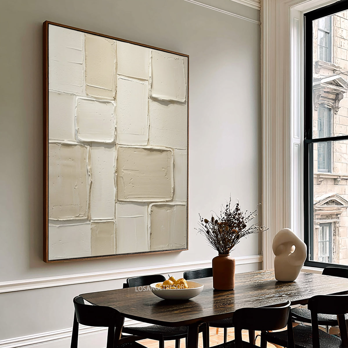 Large Architectural Minimalist Relief Wall Art Ivory Geometric Textured Abstract Painting Luxury Interior Artwork