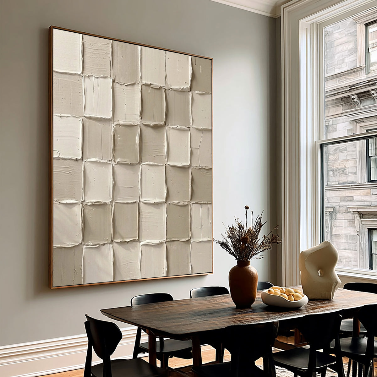 Fragments Finding Their Rhythm Large Textured Ivory Abstract Wall Art Modular Relief Artwork