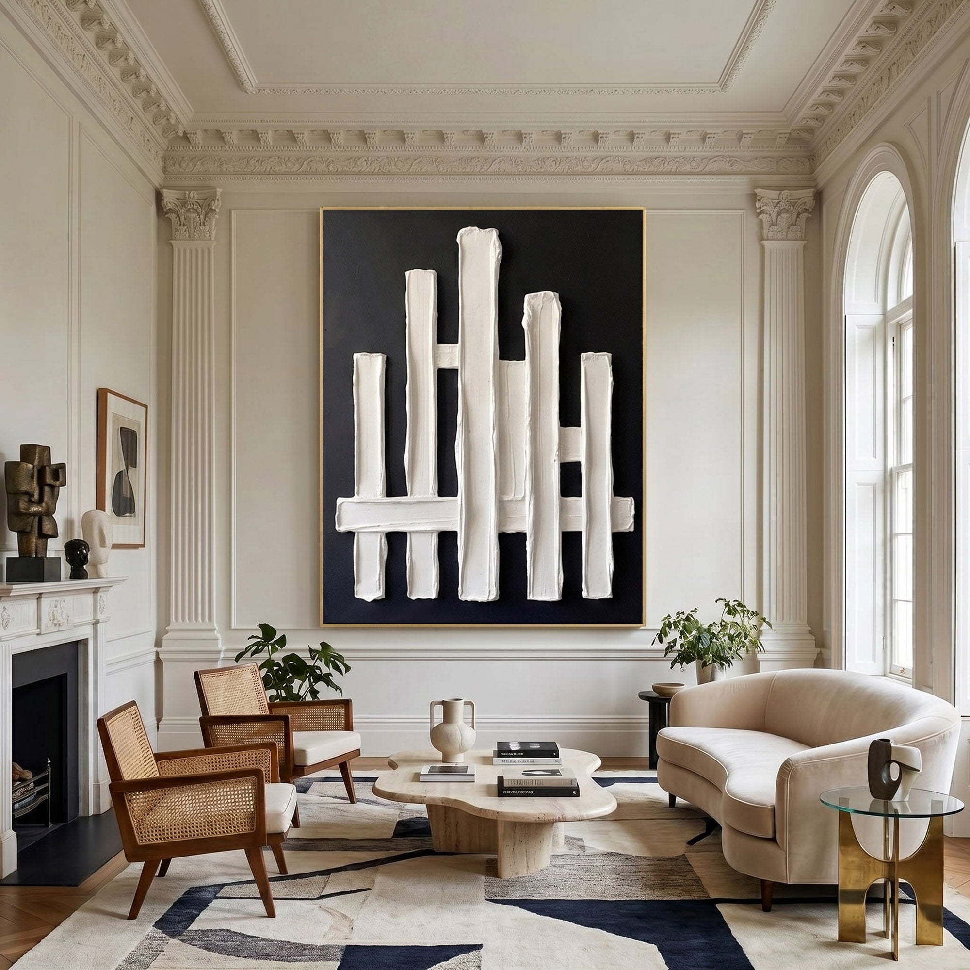 Large Textured Wall Art Abstract Plaster Painting Modern Architectural Minimalist Neutral Contemporary Decor