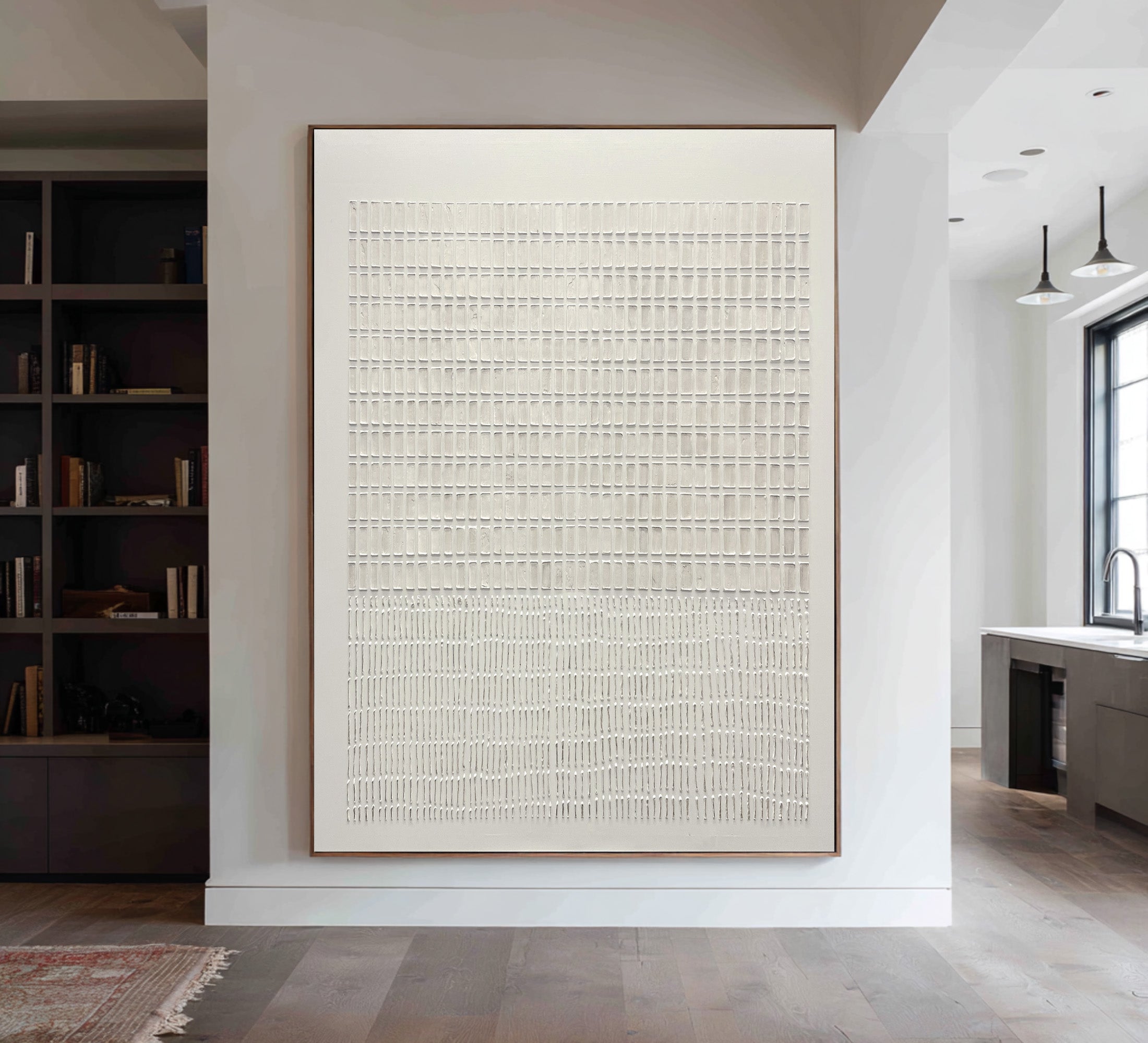 Large Abstract Oil Painting Beige Textured Grid Art, Modern Luxury Wall Art for Living Room | ArtvistaGallery #WAB 024