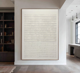 Large Minimalist Beige Grid Abstract Painting #WAB 024