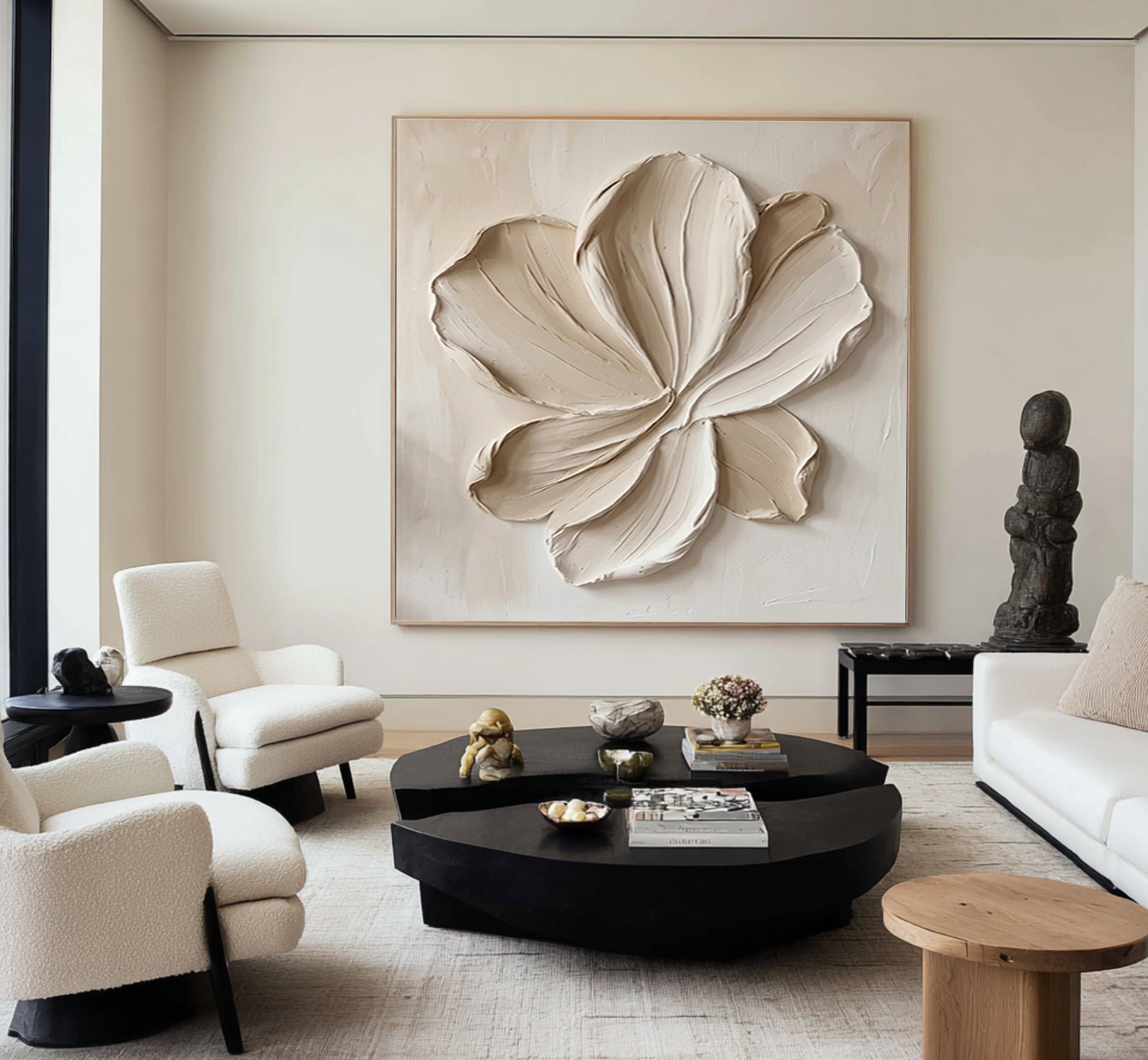 Large Botanical Relief Wall Art Contemporary Neutral Floral Canvas Painting