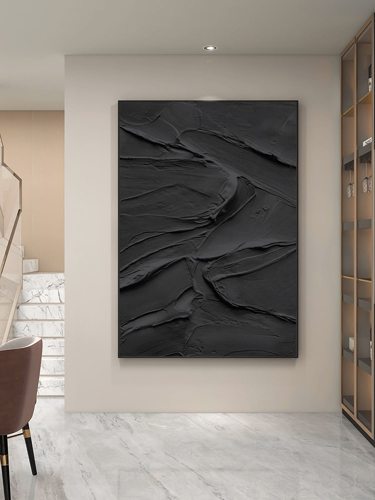 Large Black 3D Abstract Painting Black Texture Wall Art Black ...