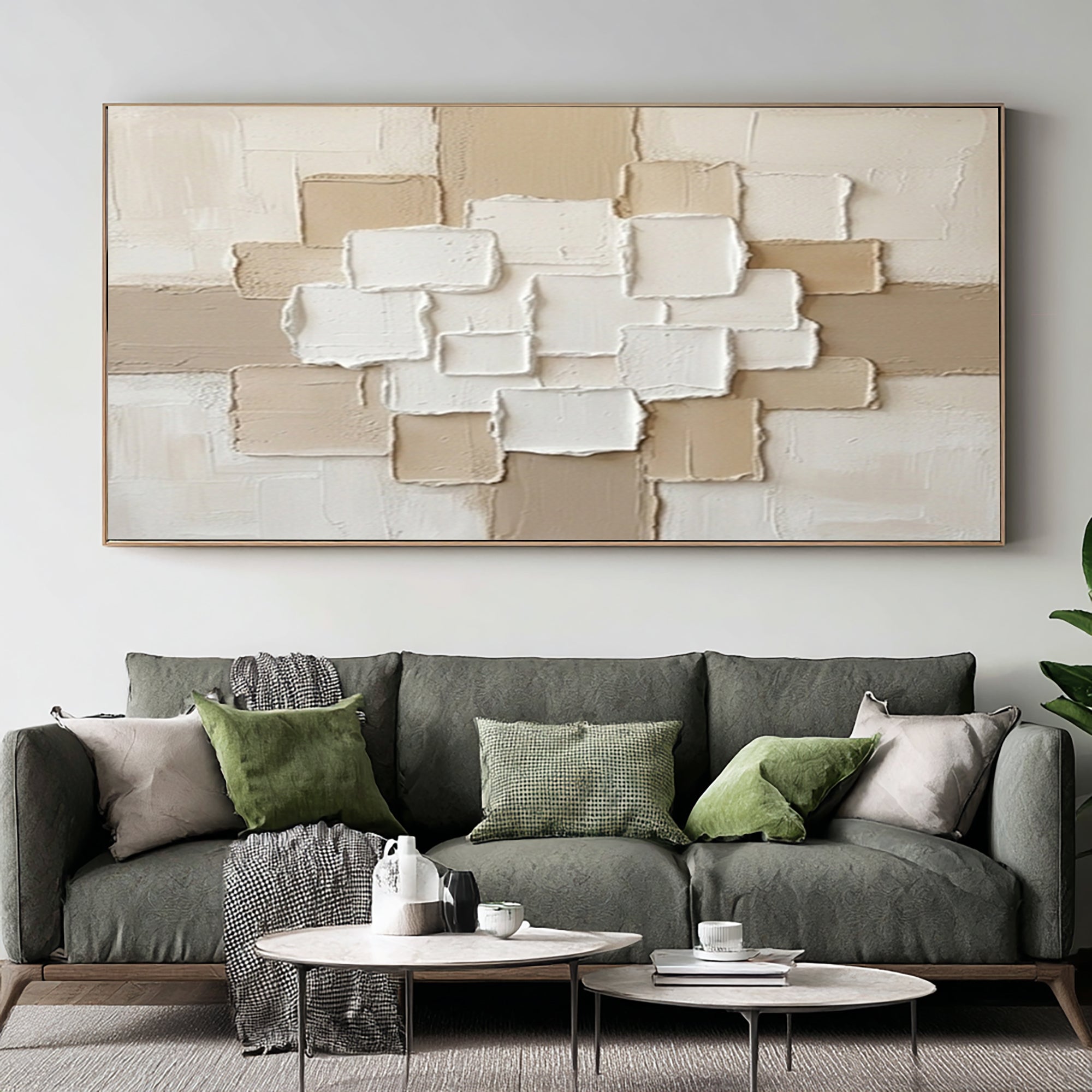 Large Neutral Layered Texture Wall Art Horizontal Hand Painted Canvas | ArtvistaGallery