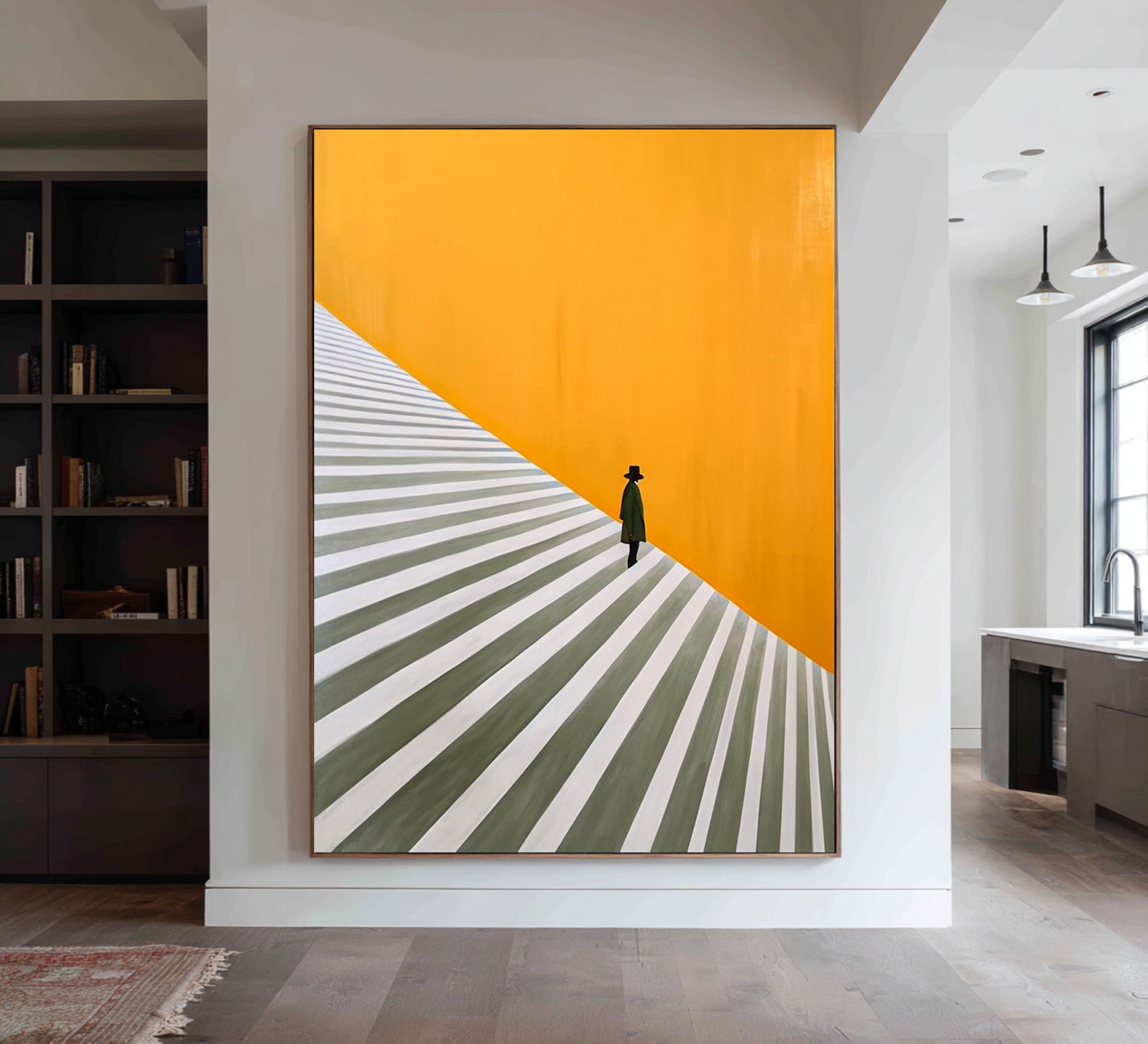 Large Abstract Oil Painting Figure Staircase, Modern Minimal Wall Art for Hallway | ArtvistaGallery #WAB 013