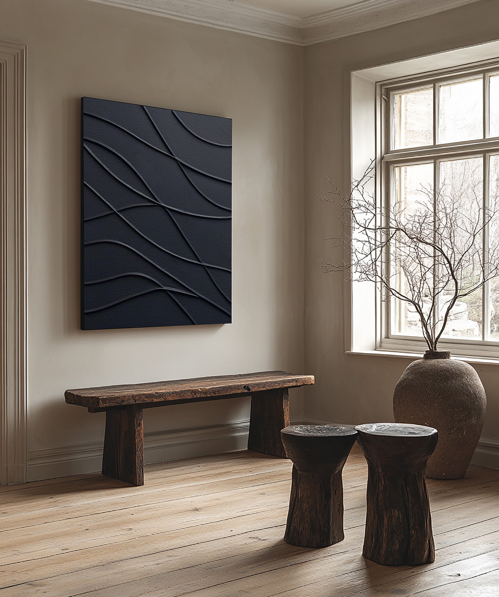 Large Black Canvas Art - Textured Wall Art for Contemporary Homes #BBA 059