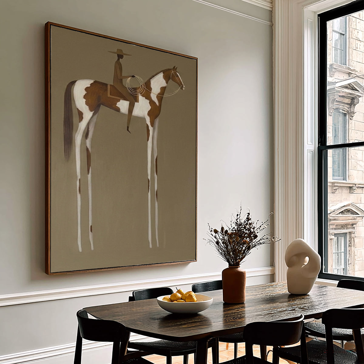 Large Timeless Equestrian Wall Art Horse Rider Oil Painting Cowboy Cowgirl Inspired Vintage Americana Western Artwork Modern Home Decor