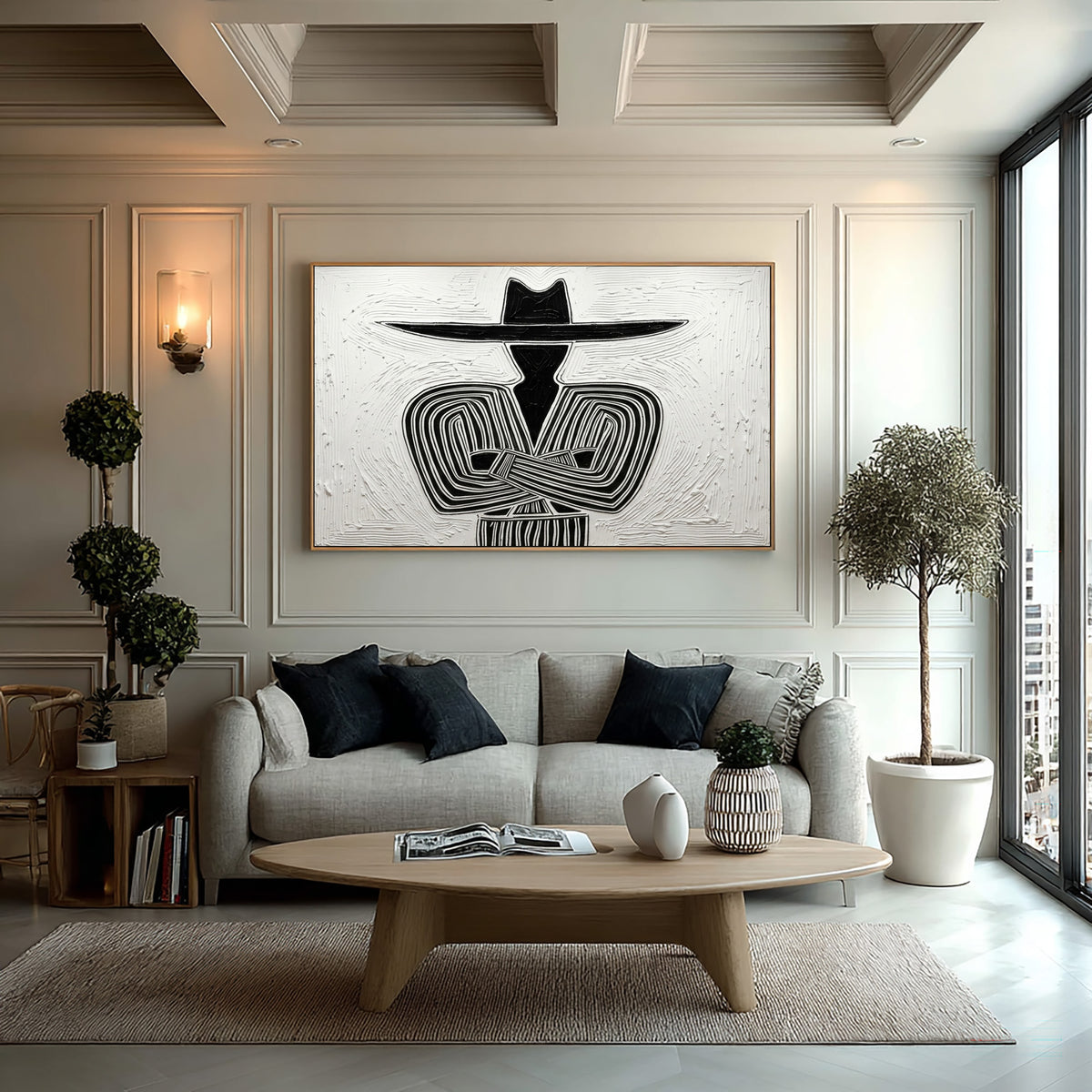 Large Oil Painting Textured Abstract Cowboy Minimalist Western Wall Art