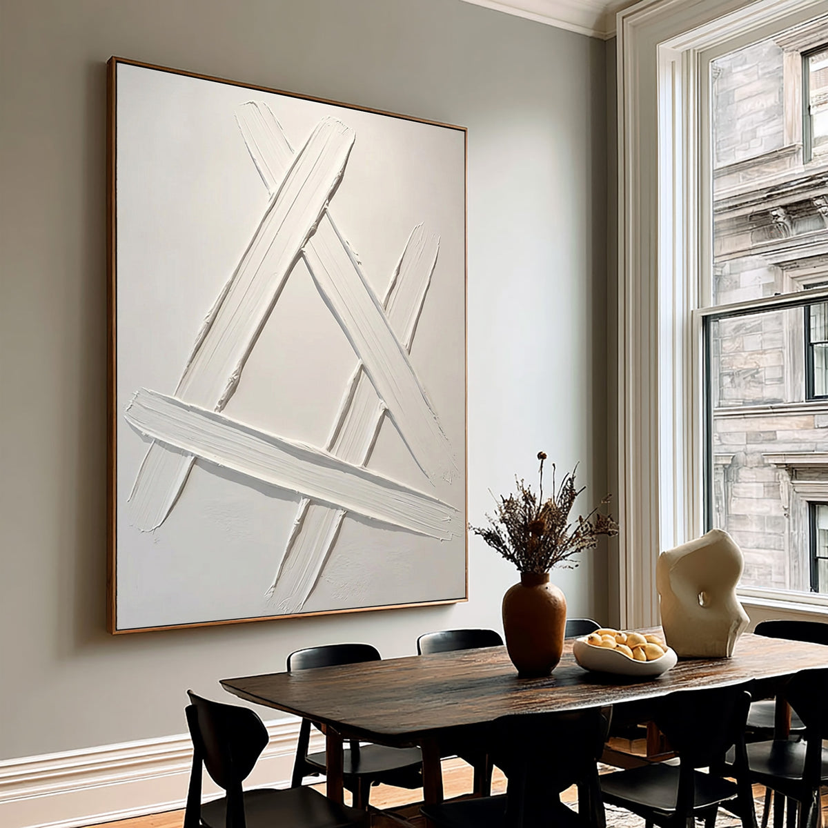 Quiet Crossing Contemporary Wall Painting Hand Painted Neutral Geometric Artwork Modern Interior Decor