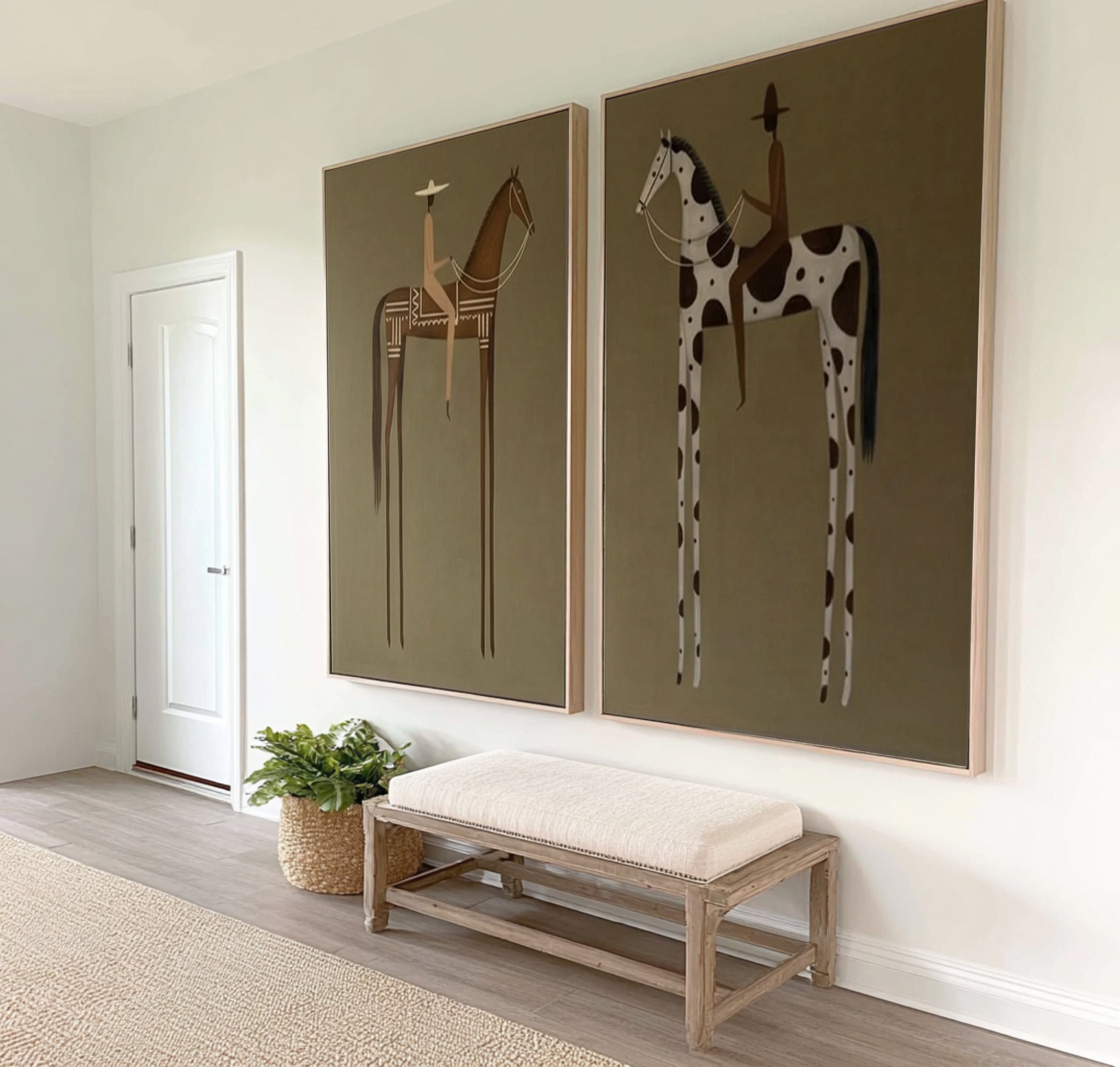 Large Contemporary Horse Rider Diptych Wall Art Minimalist Equestrian Canvas Set