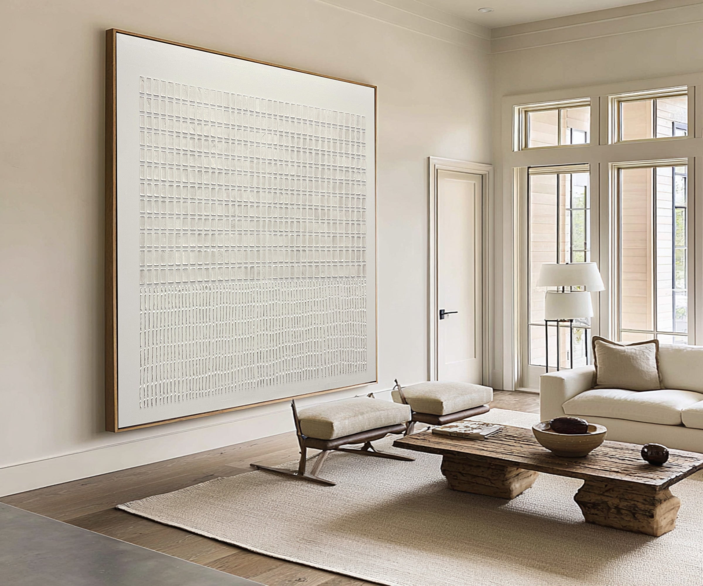 Large Abstract Oil Painting Beige Texture, Minimal Statement Wall Art for Hallway #WAB 017