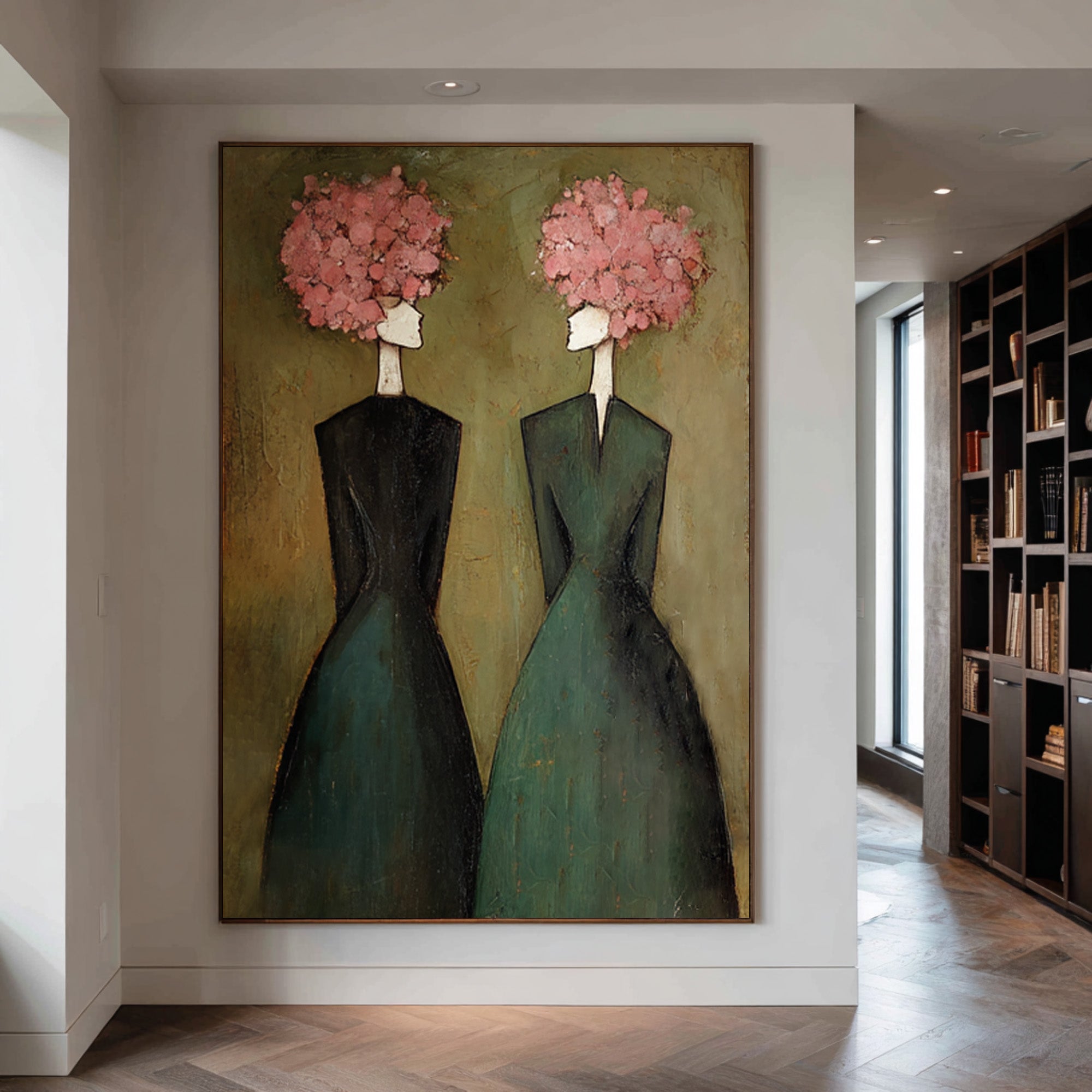 Large Elegant Figurative Oil Painting on Canvas – Modern Pink Portrait Wall Art #WAB 034