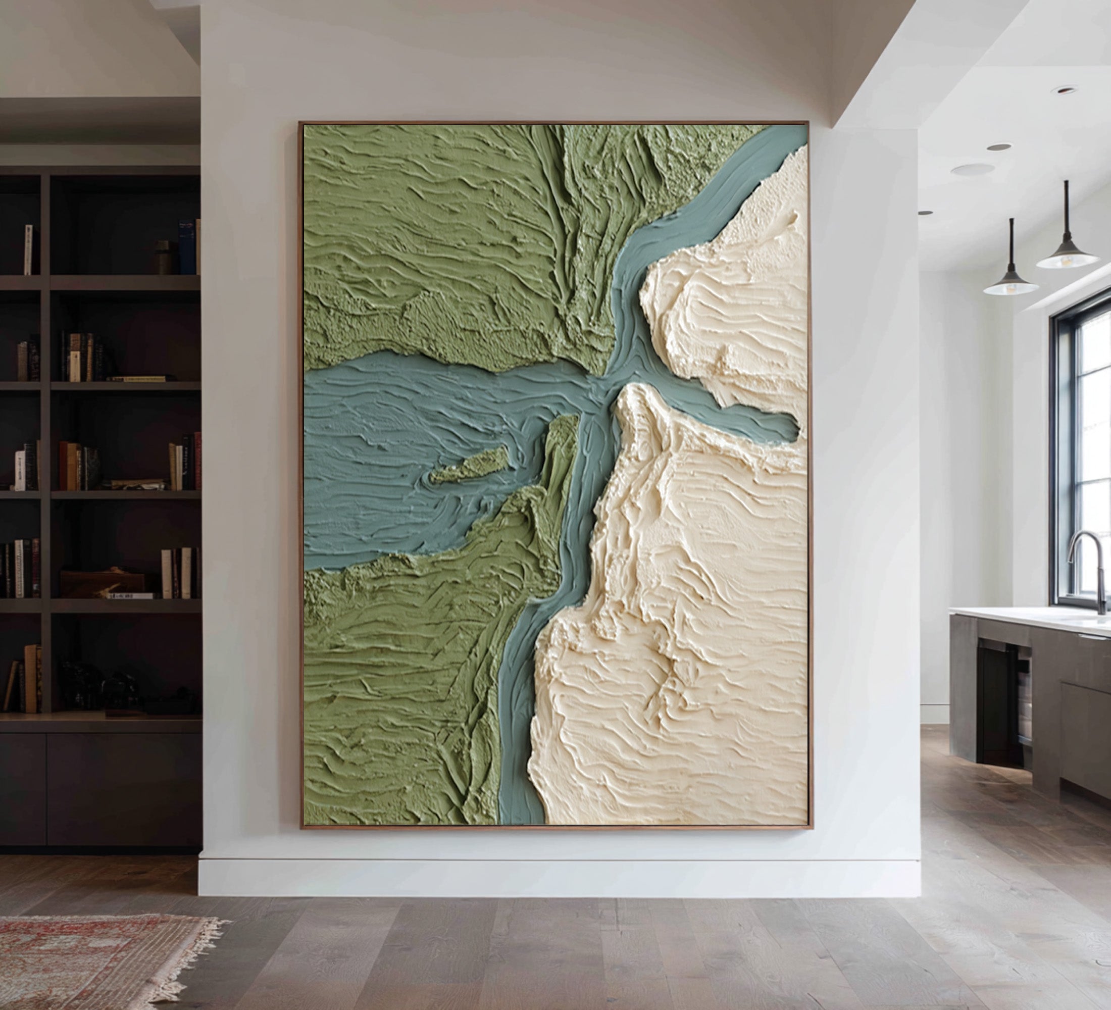 Large Abstract Oil Painting Green Minimal Landscape, Textured Art for Modern Interior | ArtvistaGallery #WAB 029